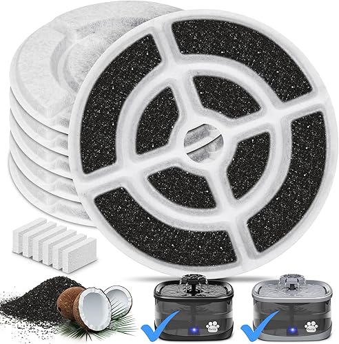 Miniatura 1 de Kastty Paquete de 6 filtros F de repuesto de carbón activado de 7.1 in más grandes para fuentes de agua para perros grandes de 9 L, grado