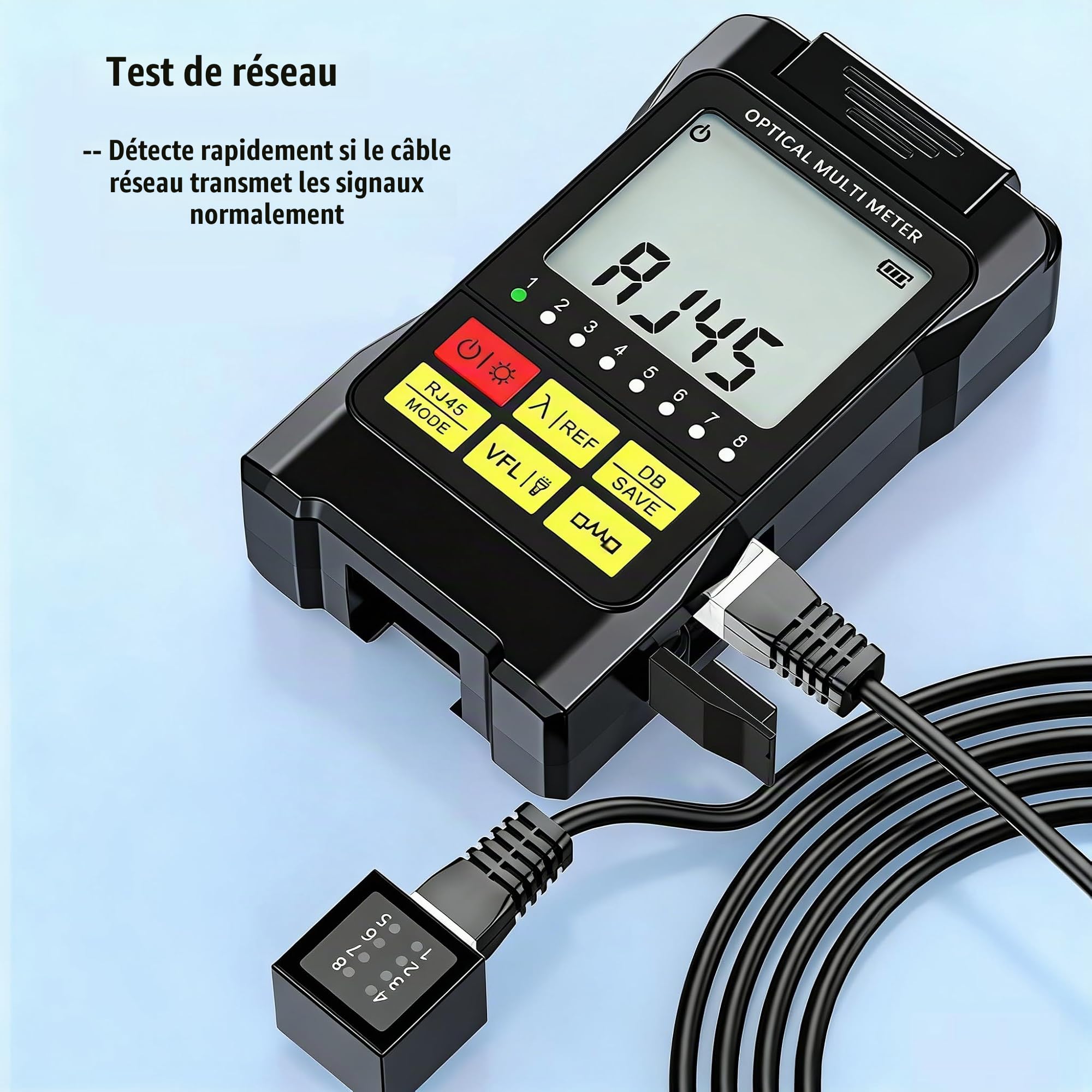 5-en-1 Testeur de Câble Fibre Optique Portable avec Photomètre Fibre Optique, Détecteur de Câble, Localisateur Visuel de Défauts 15mW et Test Réseau RJ45, Interface Universelle SC/FC/ST