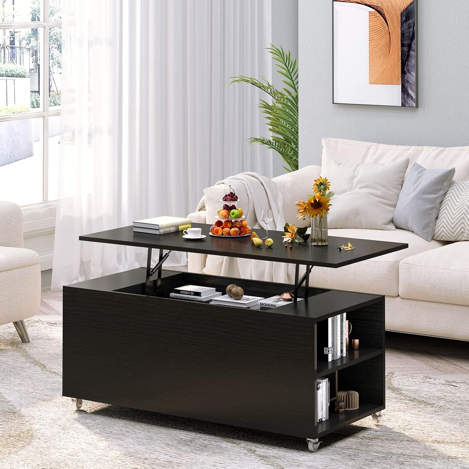 SogesHome Lift Top Coffee Table Storage Table with Shelves for Living