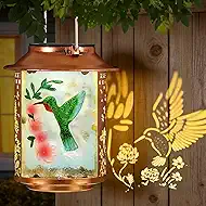 10" H Hummingbird Solar Lanterns Outdoor, Metal Glass Hanging Solar Lamp with Hollow Out Retro Hummingbird Lights, Decorative for Garden Yard Patio Pathway Tabletop Gifts