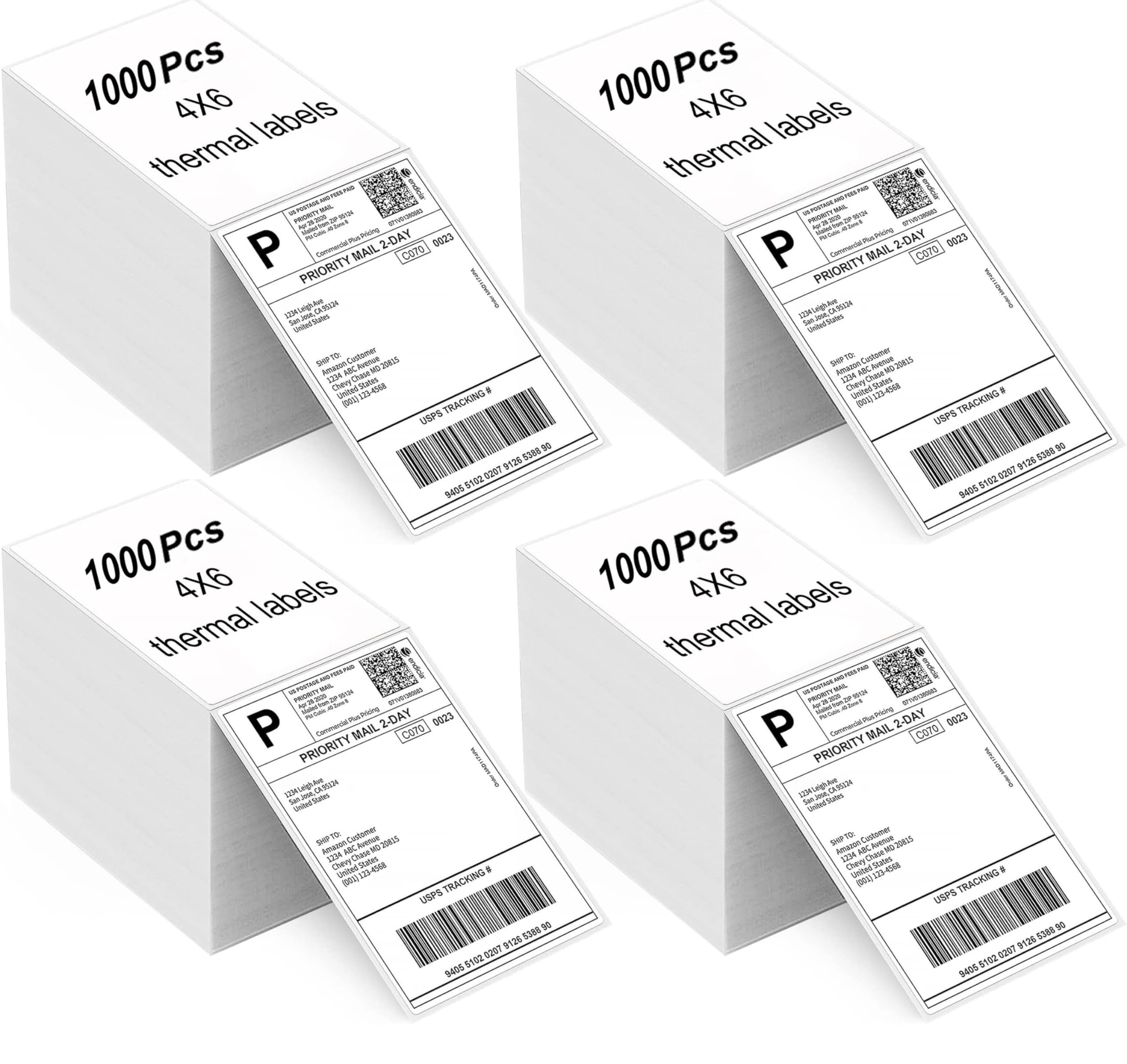 Etiquetas térmicas directas de 4 x 6 pulgadas, etiquetas térmicas plegadas en abanico compatibles con Rollo, MUNBYN, iDRPT, Polono, cebra, adhesivo permanente (4000 etiquetas)