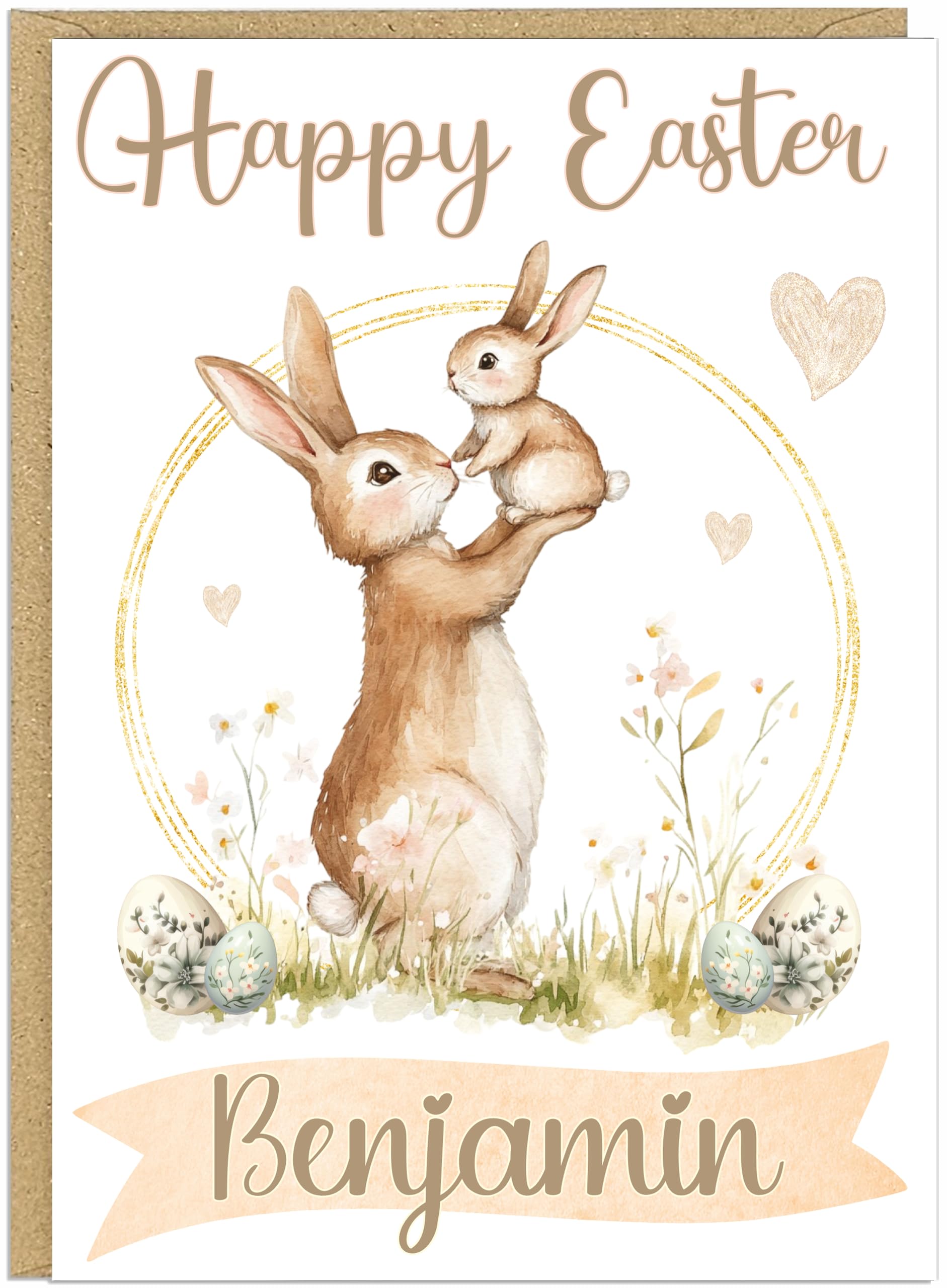 Personalised Easter Bunny Cards Custom Own Name Kids Grandkids Family Cute Rabbit Mum Happy Easter Card for Grandchildren & Children Spring Gift (Design 5)