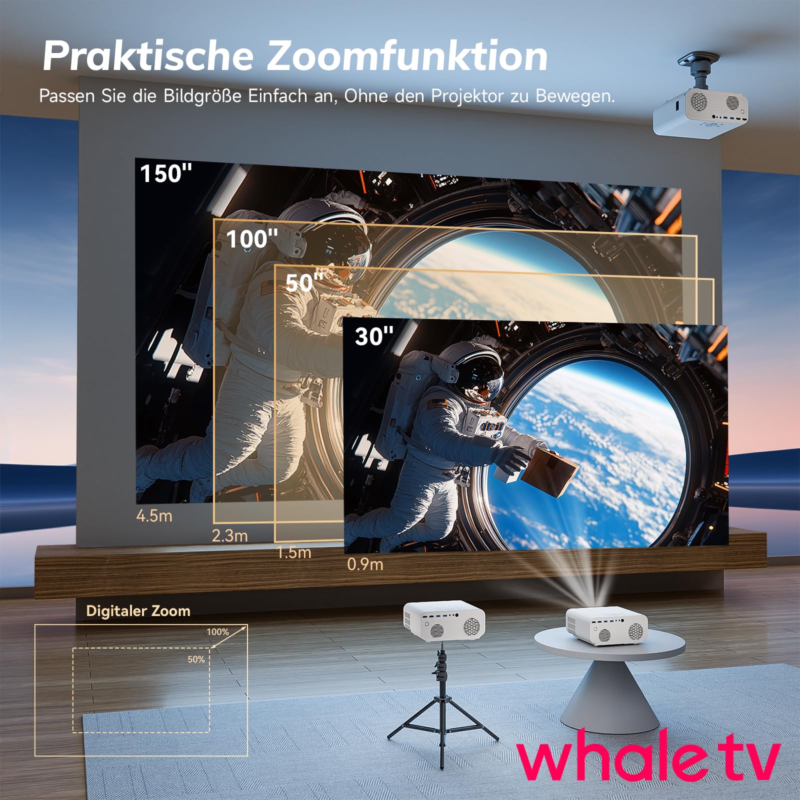 Proiettore 4K, app con licenza ufficiale, messa a fuoco automatica 1300 ANSI e correzione trapezoidale 6D, proiettore smart home theater, Zoomcat 1080P Full HD, WiFi6, Bluetooth 5.3, proiettore per