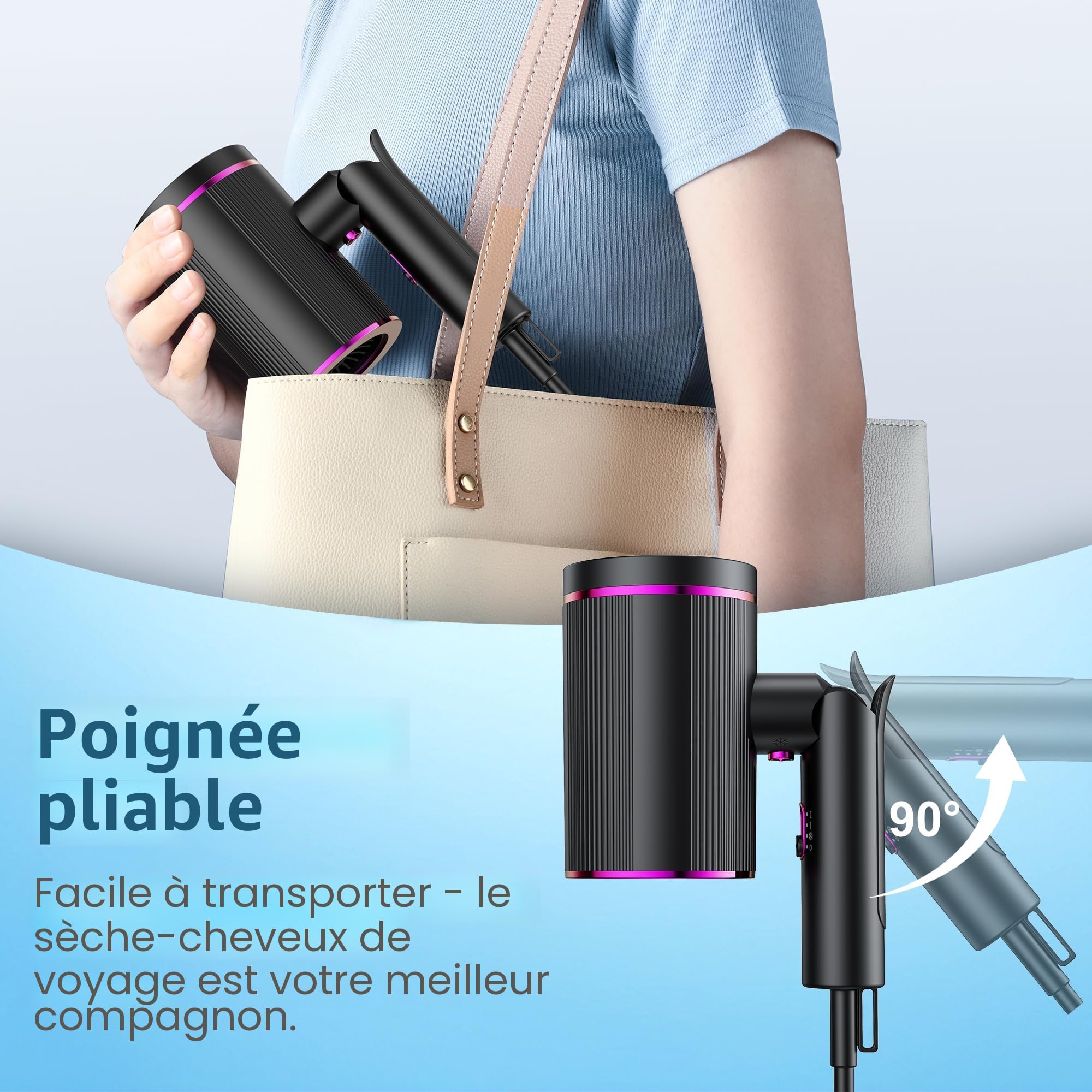 Seche cheveux ionique professionnel avec moteur AC 2400 W, diffuseur de cheveux 4 en 1, bouton chaud/froid, 3 niveaux de chauffage, 3 niveaux de vitesse, avec