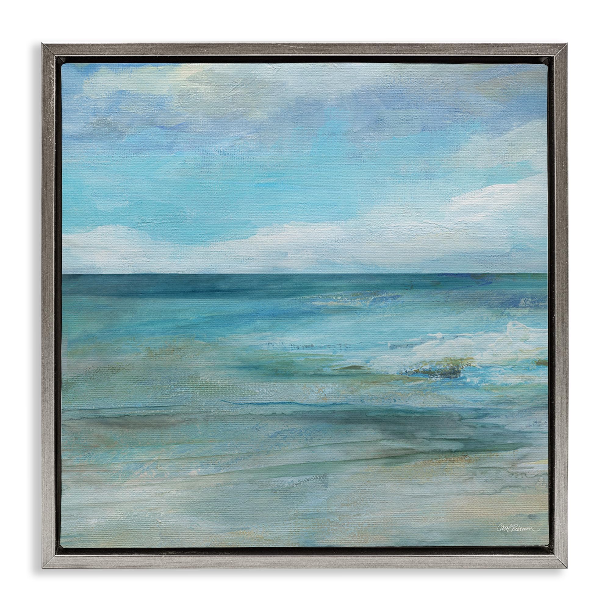 Stupell Industries 'Aqua Ocean Horizon Abstract', Floating Frame Canvas Art, Gray, 25 x 25 Inches, Easy to Hang and Sturdy, Made in USA, by Carol Robinson