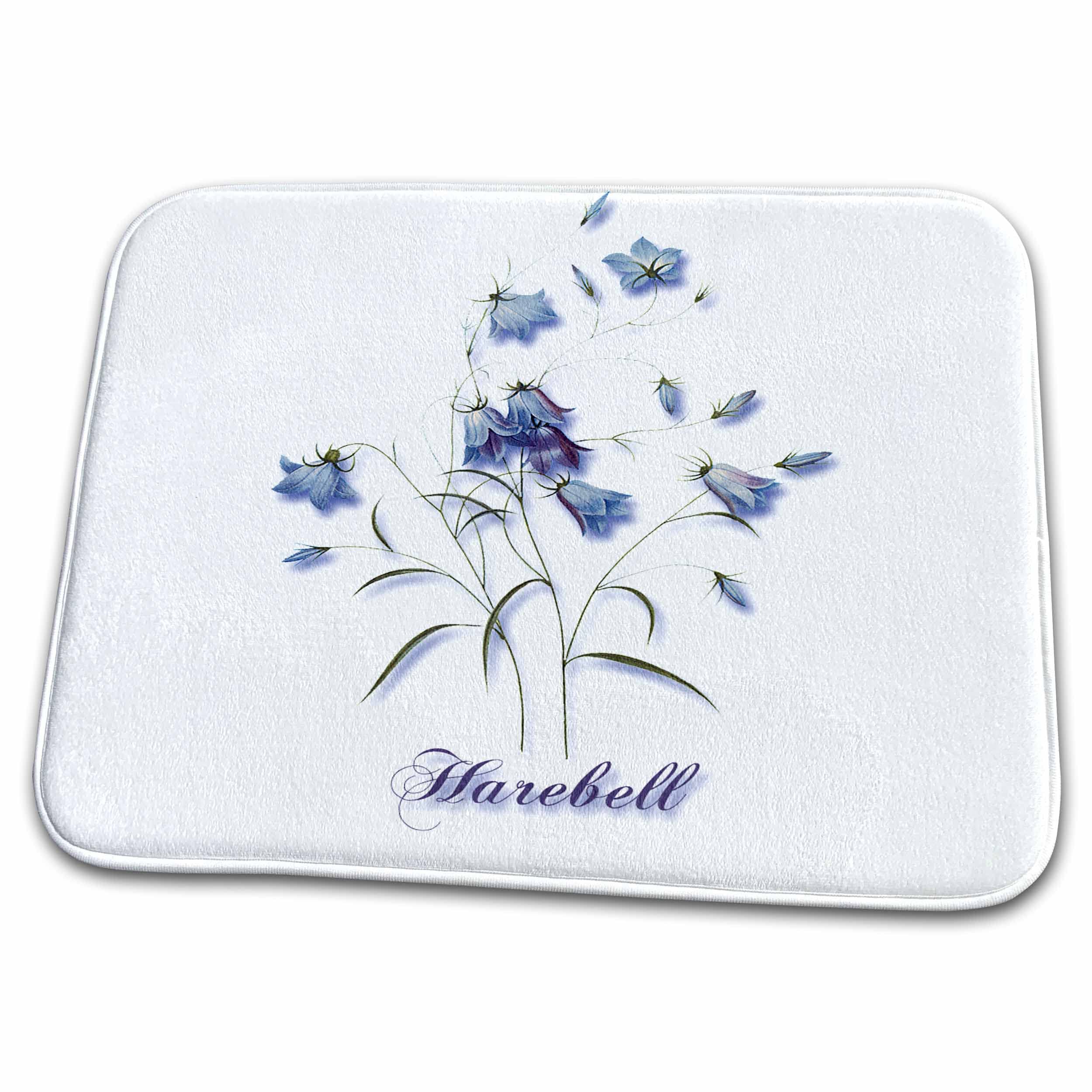Dish Drying Mat - Harebell, Botanical Print of Drooping Blue Bell Shaped Flowers BLN Flowers and Fruits by Pierre Joseph Redoute