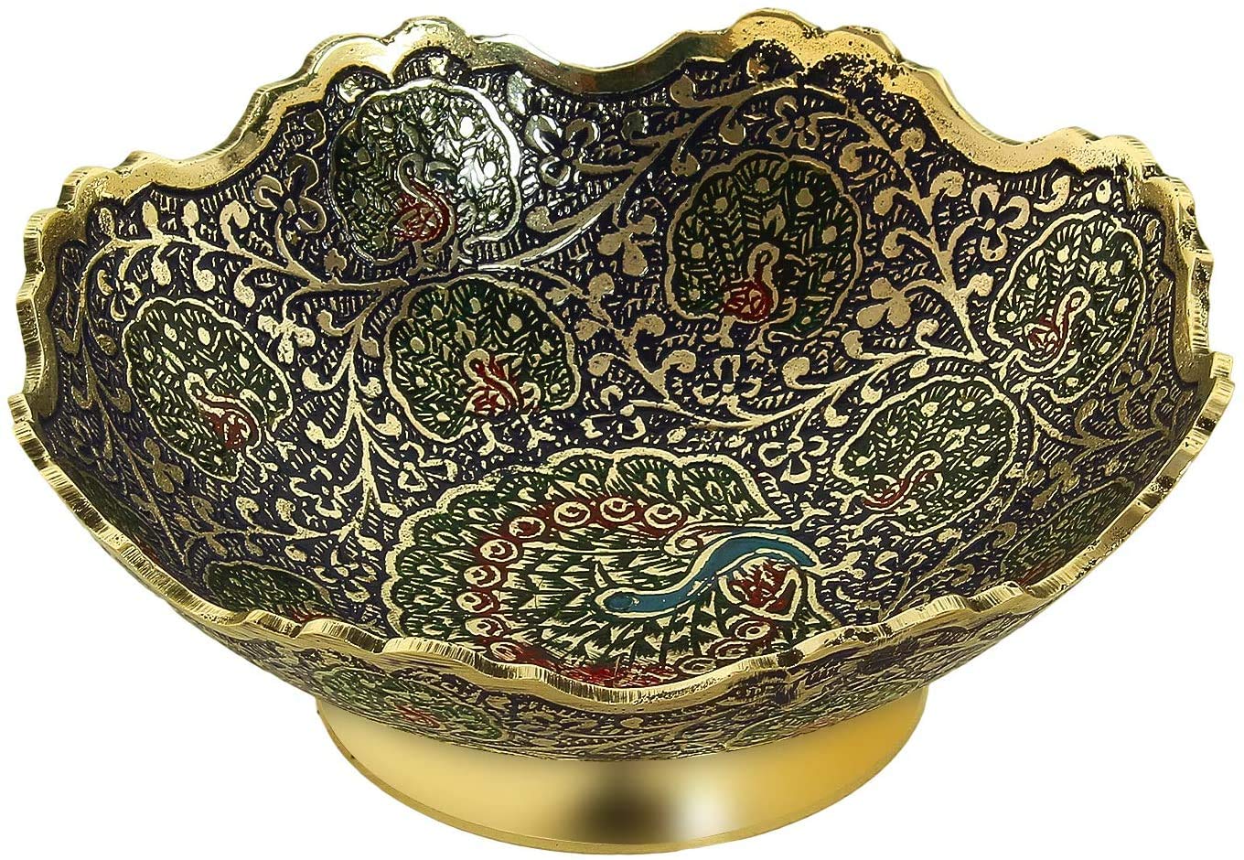 Zap Impex ® Brass Decorative Dry Fruit Bowl Carving Work - Size-5 "Beautiful Blue Color Peacock Design kitchenware Gift