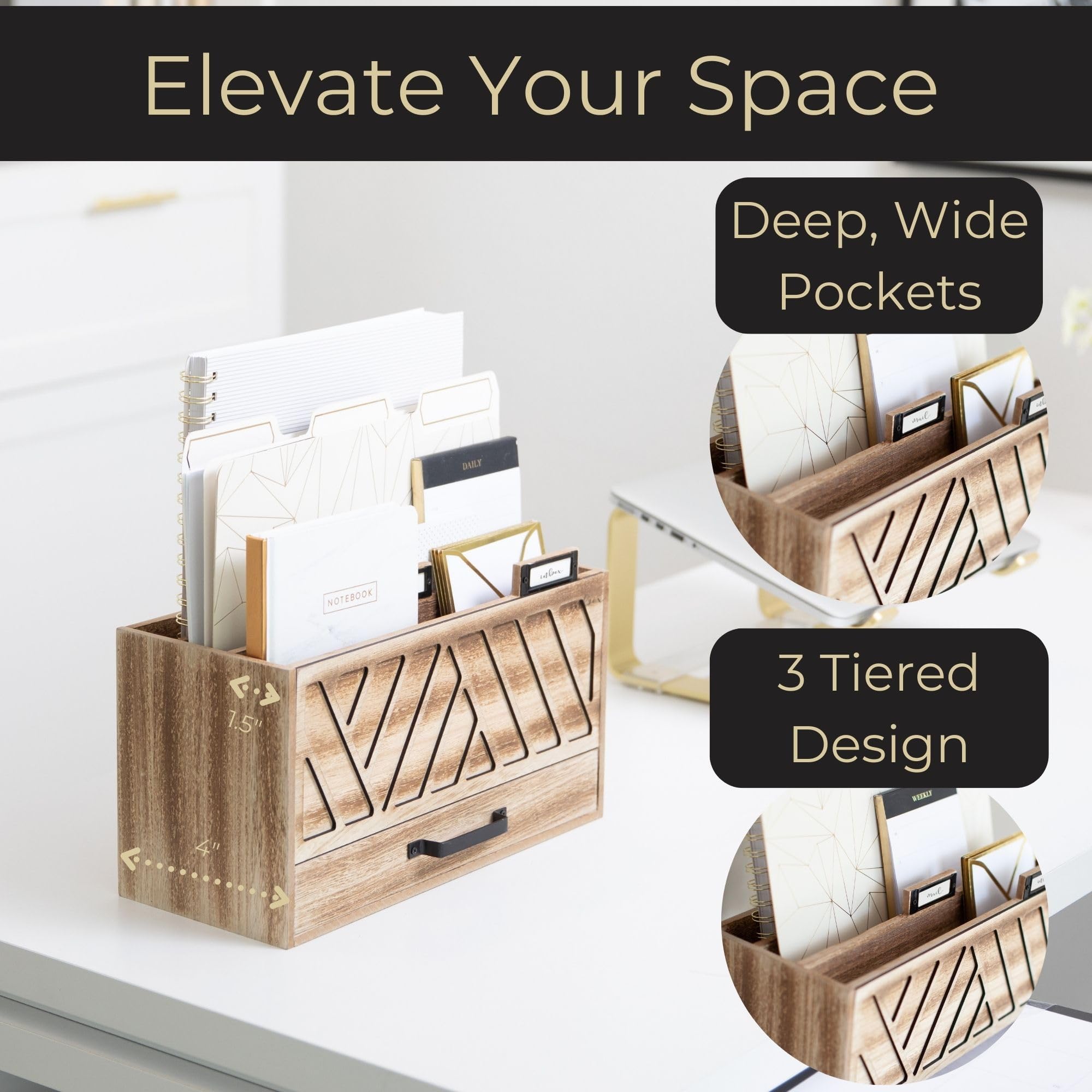 Aazon.co: BLU ONACO Brown Wood Ail Organizer With Drawer And Pen