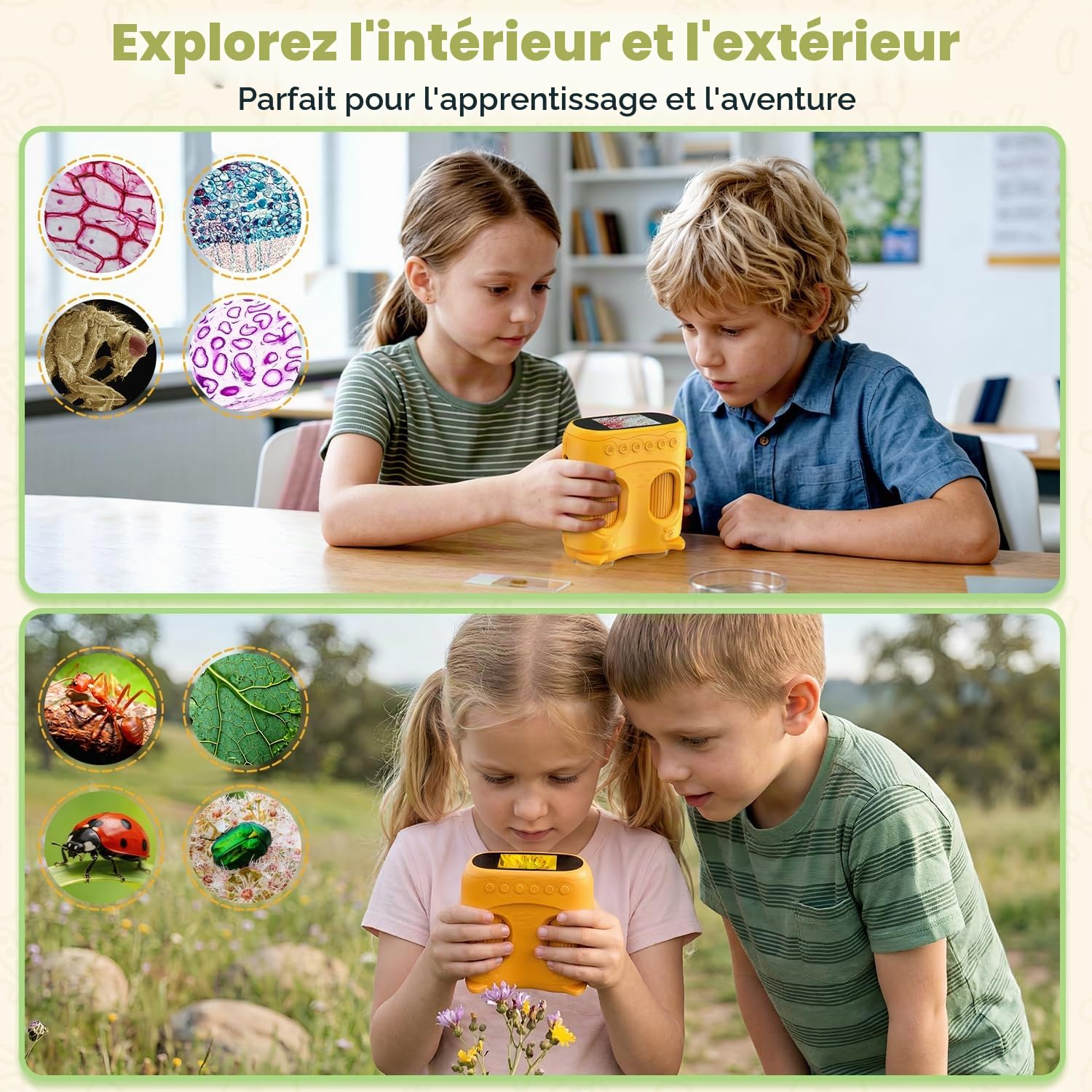 Microscope numérique portable BNISE pour enfants 1000X : kit 2 en 1 avec microscope et télescope pour enfants avec écran IPS de 2,0 pouces - Jouets STEM, cadeaux d'anniversaire pour filles, garçons
