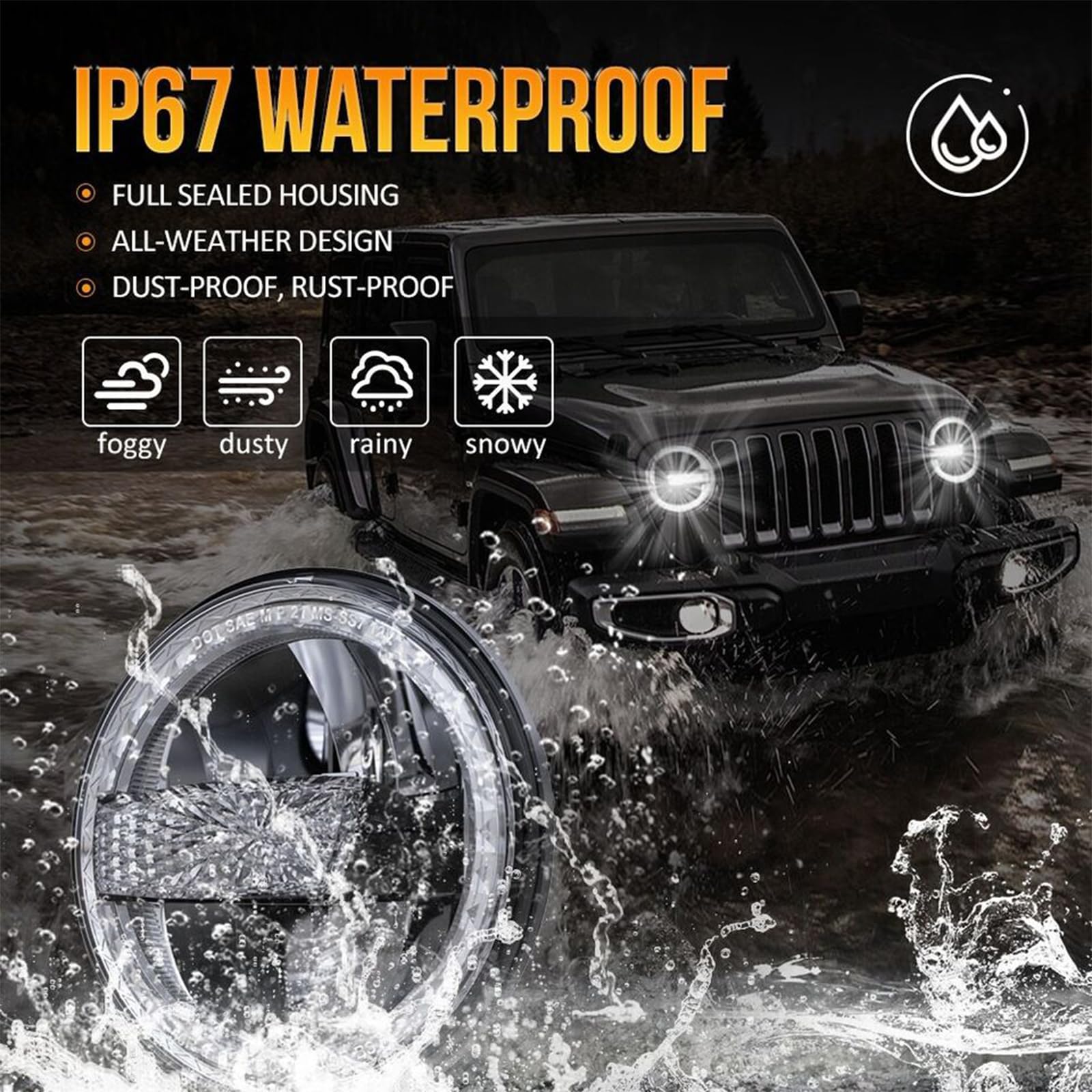Coppia di fari LED da 7 pollici con alloggiamento omologato E24 DOT per Jeep Wrangler ◎ JK 2008-2017 Land Rover Defender 90 110 VW T3 G classe