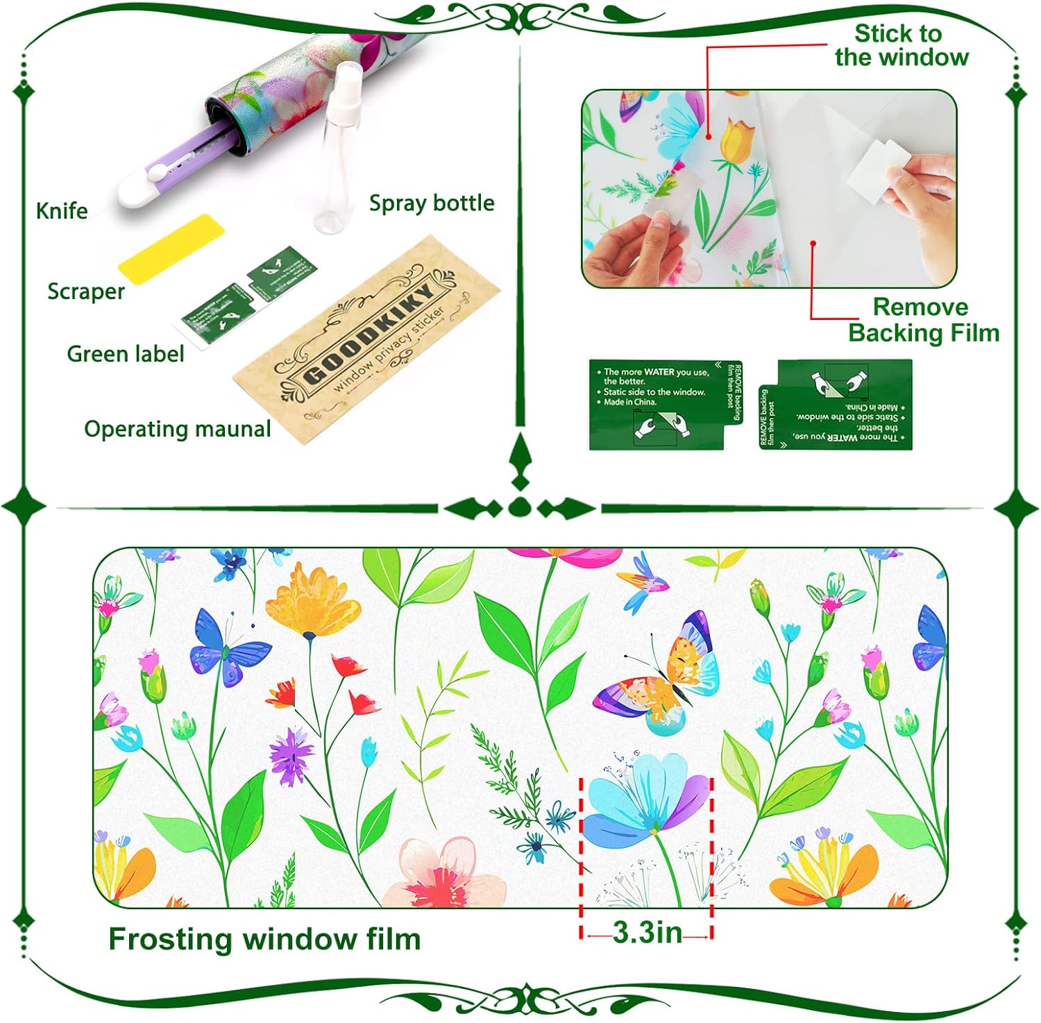 Window Film, Frosted Privacy, One Way Tint, UV Block, Heat Insulation, Anti-Glare, Static Cling, Renter Friendly for Home Bathroom Door