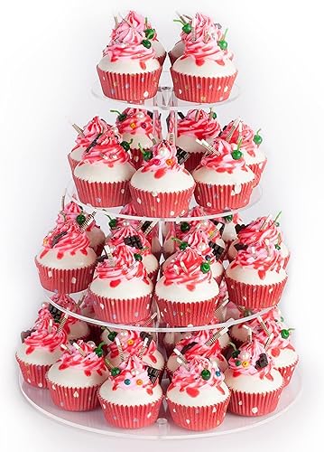 Miniatura 5 de YestBuy Soporte redondo de acrílico para cupcakes de 4 niveles con base, soporte para cupcakes de alta calidad, torre de acrílico para cupcakes,