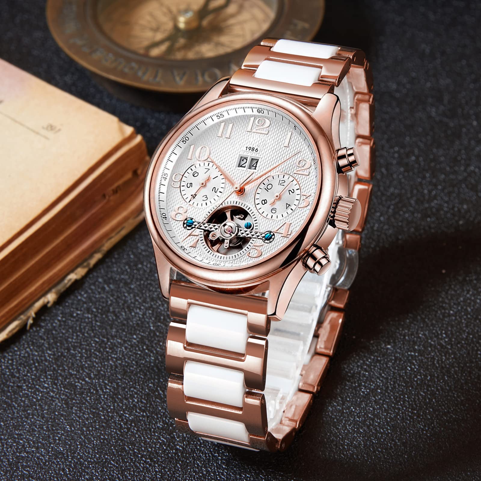 BINLUN Bracelet de Montre en Céramique avec en Acier Inoxydable Poli 12mm/14mm/16mm/18mm/20mm/22mm avec Boucle Papillon