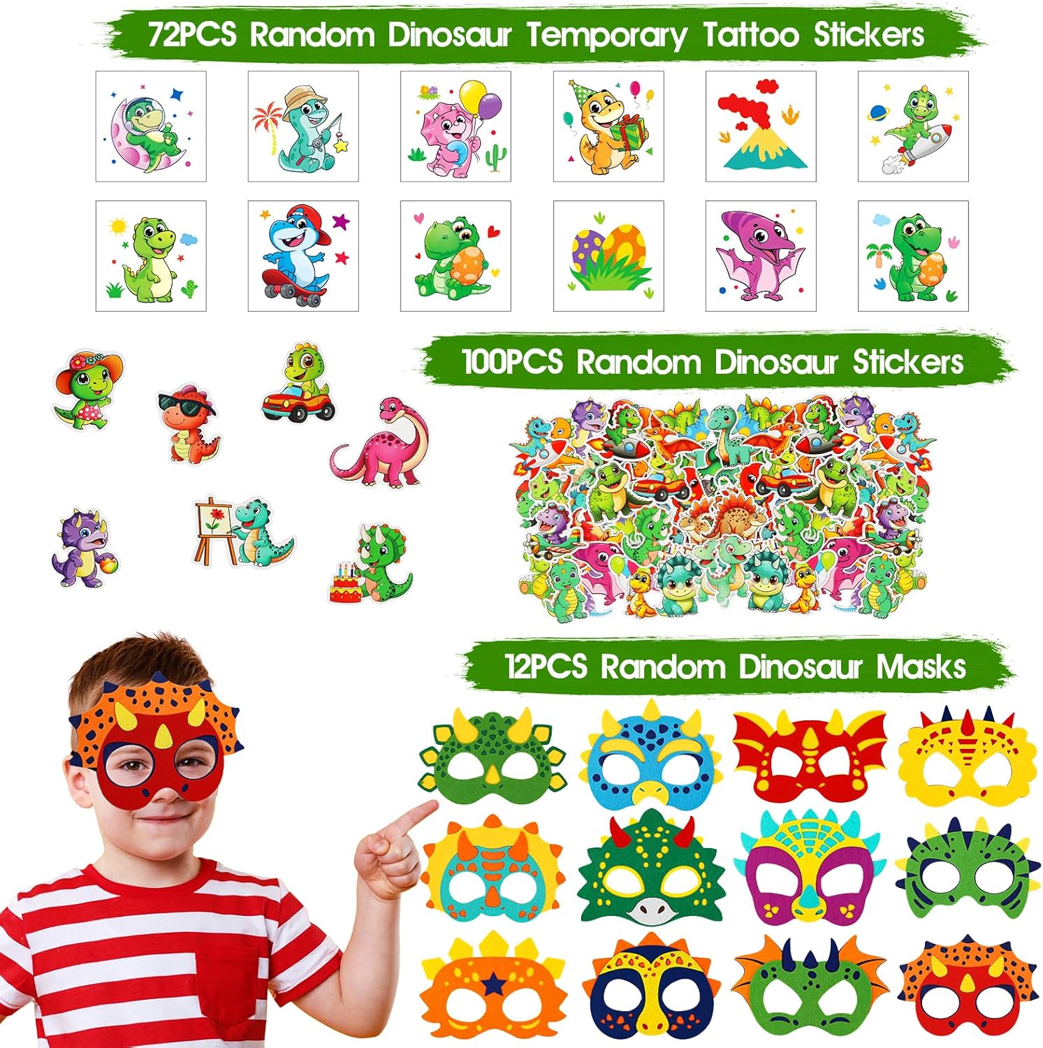 352PCS Dinosaur Party Favors, Dinosaur Birthday Party Decorations Supplies - Stickers Keychains Goodie Bags for Kids Birthday Return Gifts, Dino Slingshot Finger Fidget Toys Bulk - Image 2