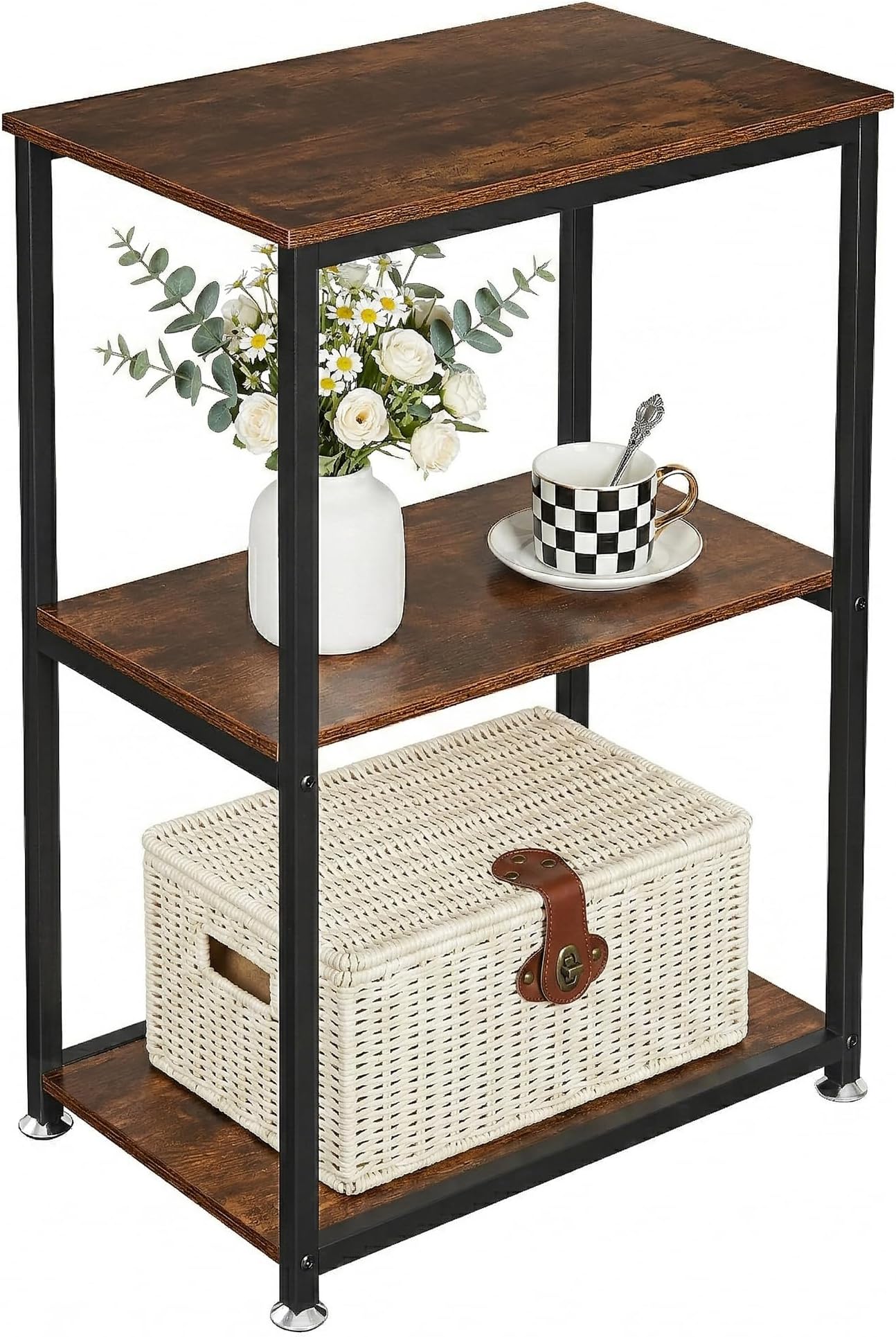 VECELO Tall End Side Table,30" Height Nightstand with 3-Tier Storage Shelf for Living Room Bedroom Office Hallway Study