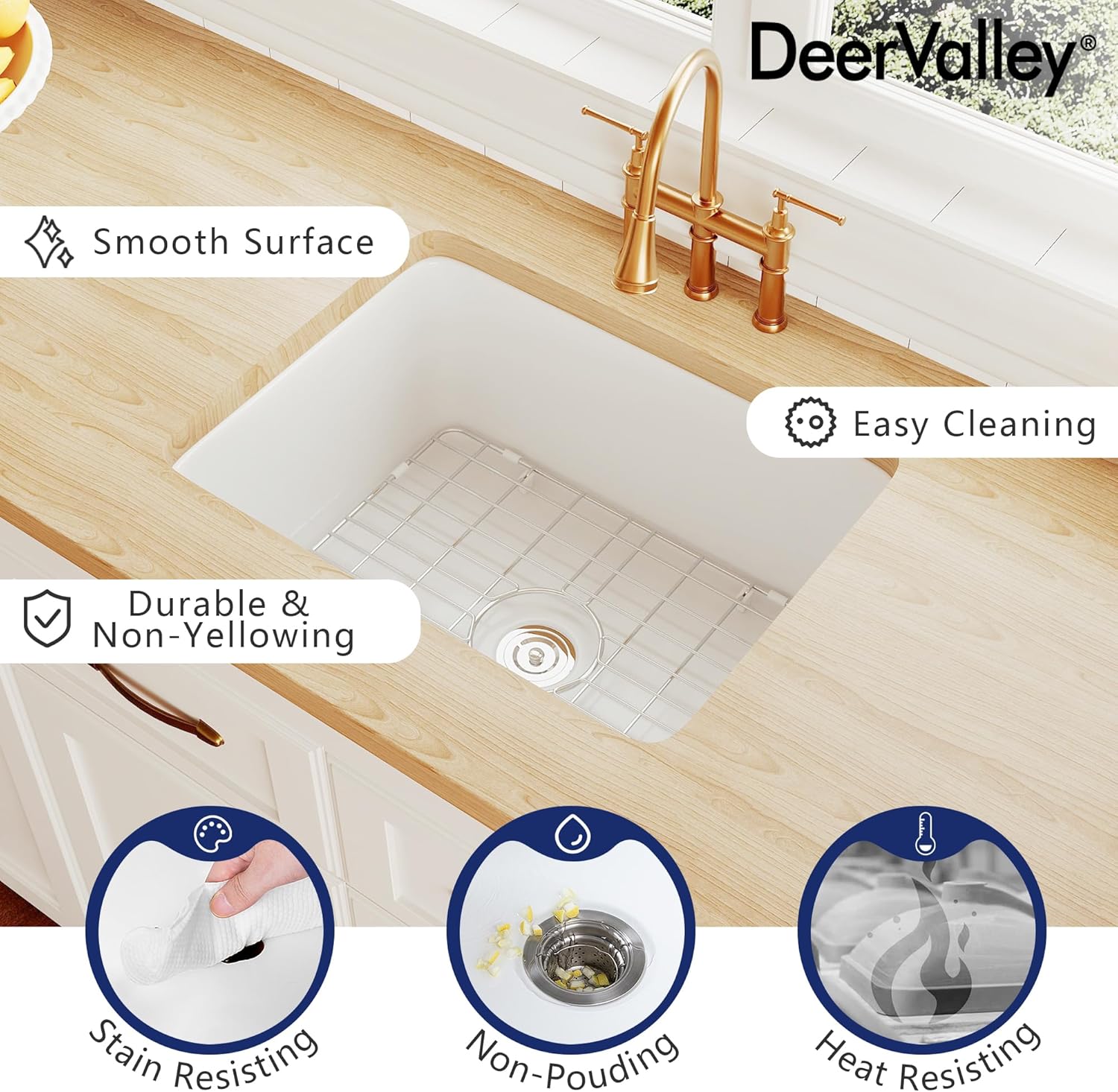 24" White Fireclay Drop-In Farmhouse Kitchen Sink