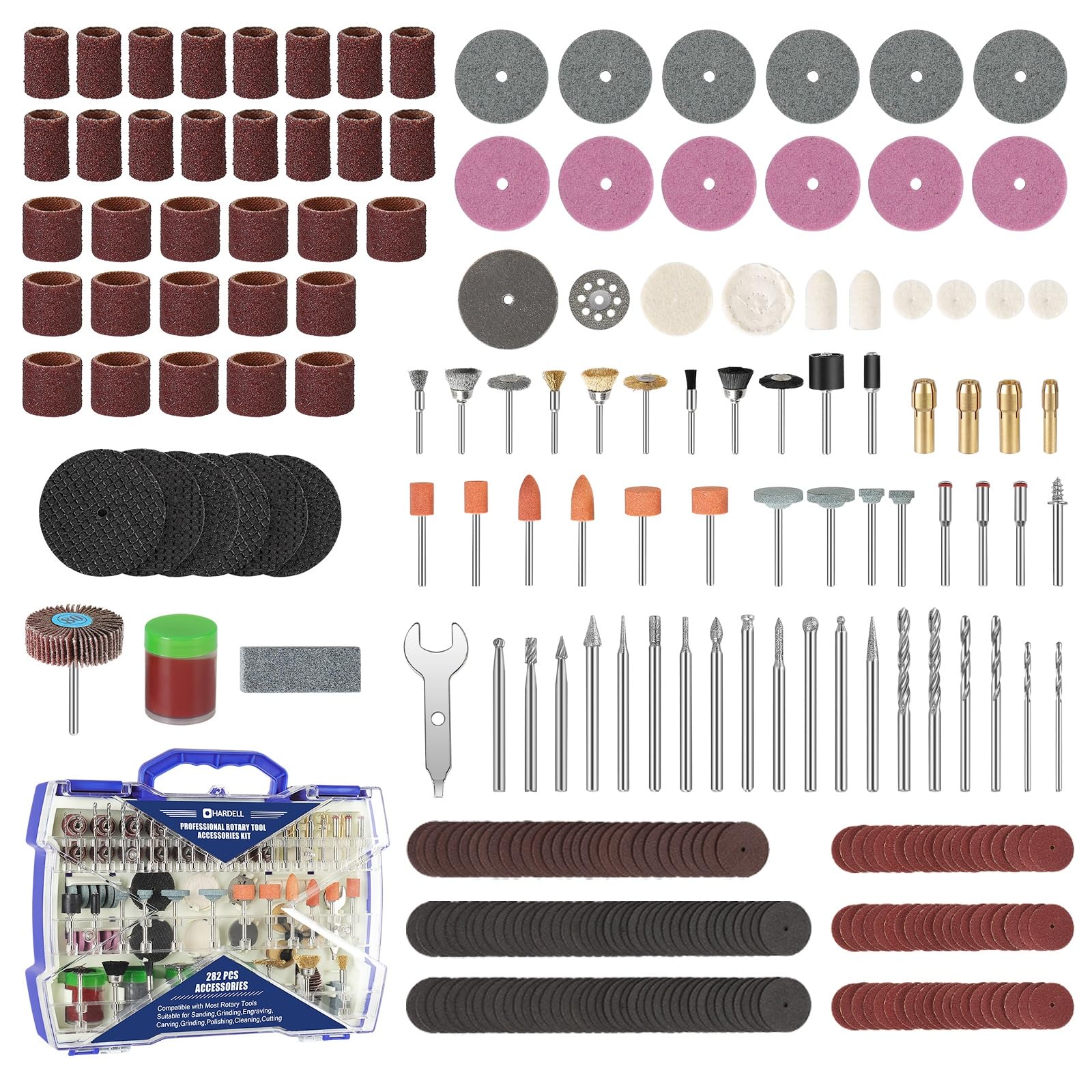 HARDELL 230-Piece Rotary Tool Accessories Kit – 1/8" Shank, Includes Sanding, Cutting, Polishing, Carving & Grinding Bits