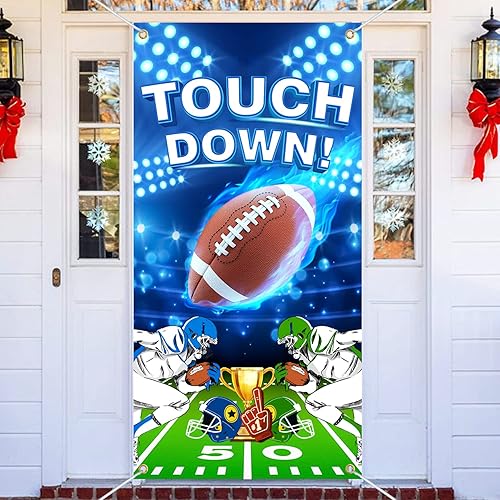 Miniatura 1 de Super Football Decor 2023 - Cubierta para puerta, pancarta de fútbol de 6 x 2.9 pies, decoraciones de fútbol para súper fiesta, decoraciones de