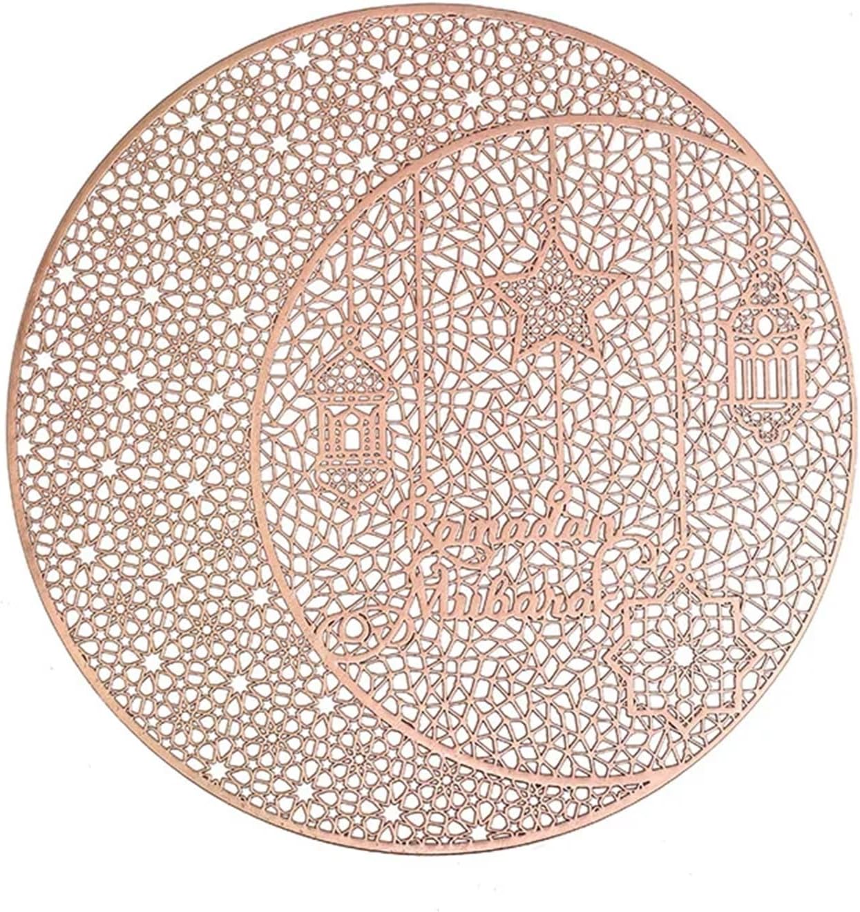 Set of 6 PVC 15Inch Ramadan Placemats Eid Mubarak Placemats Dining Table Ornaments for Islamic Muslim Iftar Party Dining Table(Rose Gold)