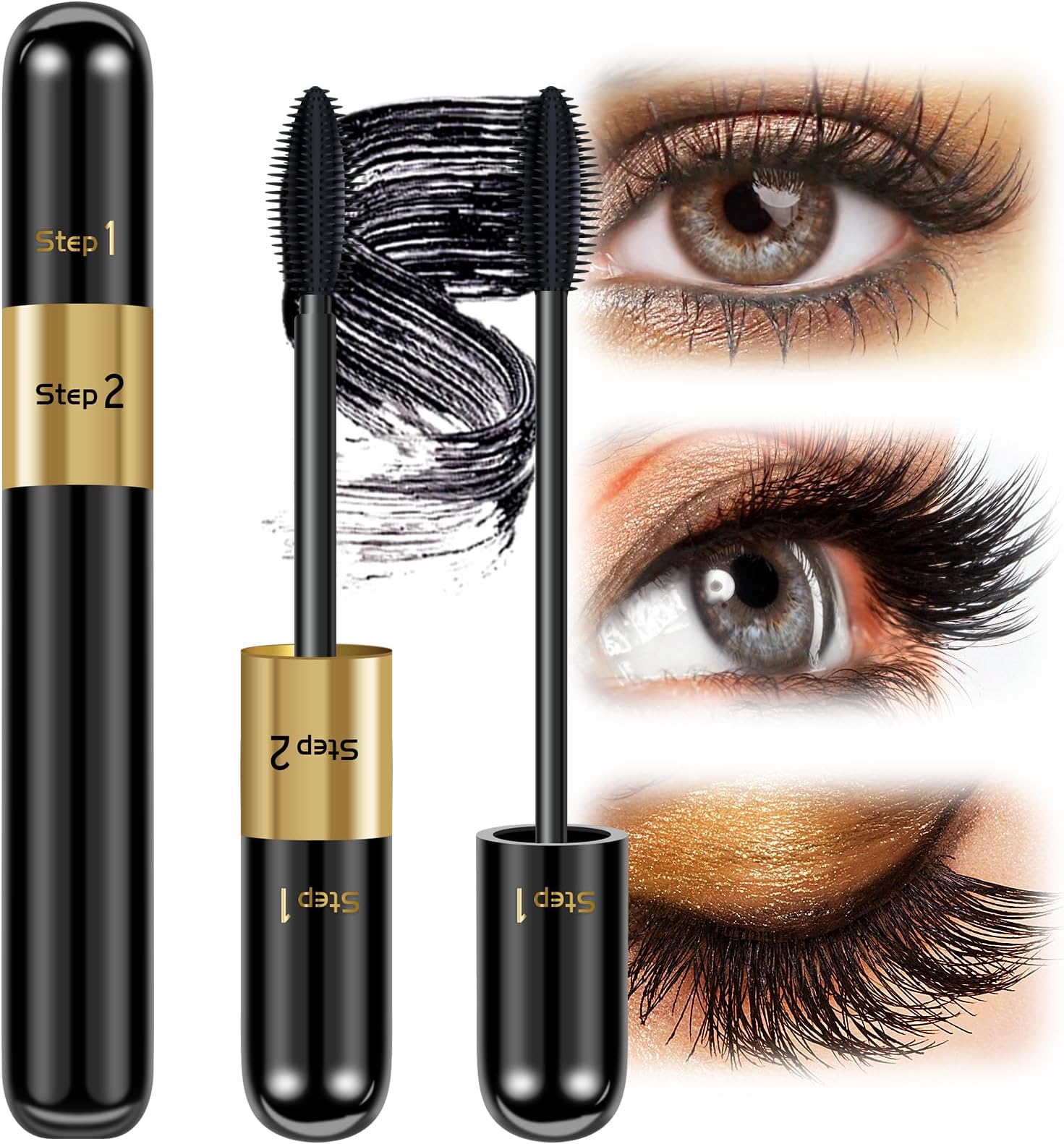 Mascara Volume and Length, 2 in 1 Waterproof Mascara Black Falsies Voluminous Lengthening, Smudge Proof,Long Stay