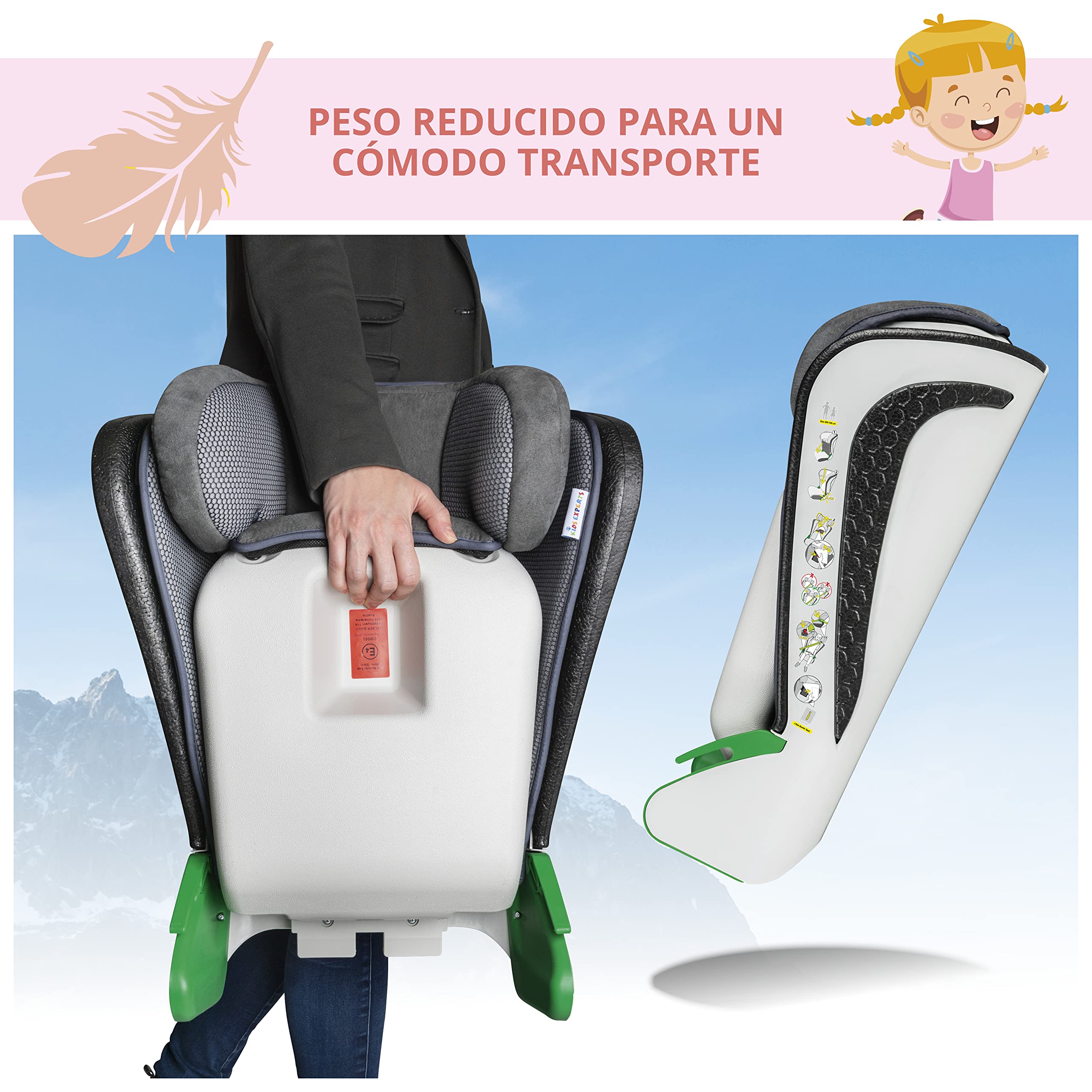 WALSER asiento de coche premium Noemi, ECE R129 asiento elevador coche niños 100-135 cm (aprox. 3-8 años), cómodo plaza infantil para los coches con/sin i-Size, tamaño 57x46x22 cm antracita