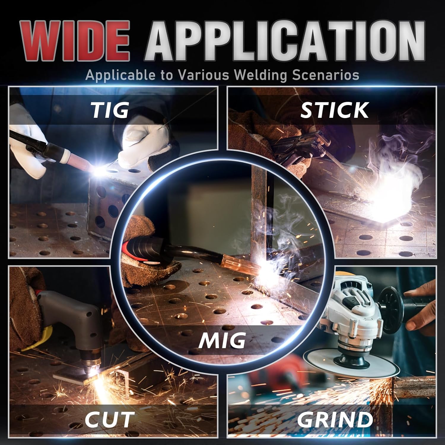 YESWELDER Large View Auto Darkening Welding Helmet, 1/1/1/1 True Color Solar Powered Welder Hood Mask with 4 Arc Sensors, Wide Shade 3/5-9/9-13 for TIG MIG ARC Cut and Grind - Image 4