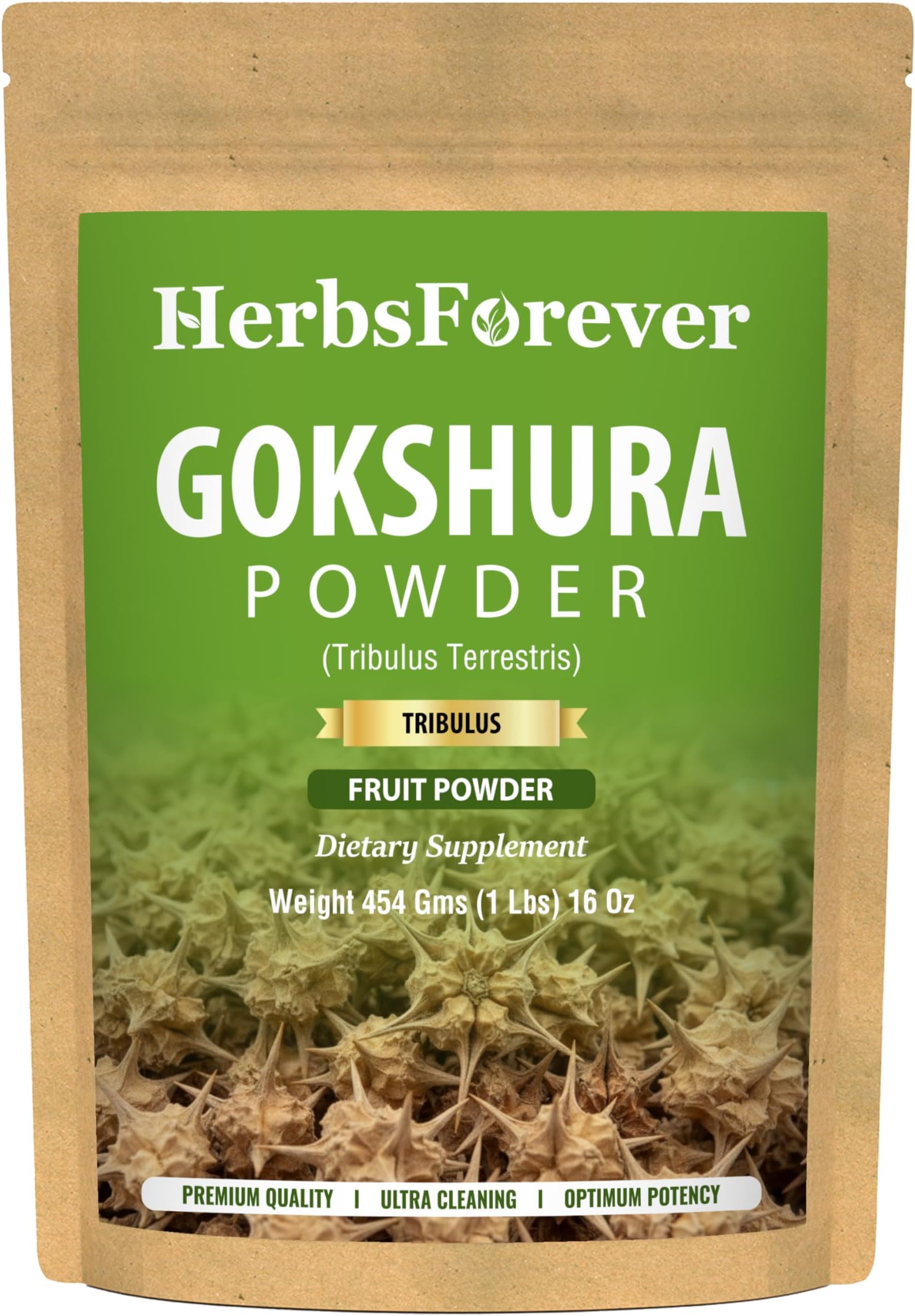 Gokshura(Tribulus Terrestris) Powder Fruit -for Vitality, Urinary Health Muscle Mass- Wild Harvested -Non GMO, Vegan- 2X Potency | Ultra Clean |NO Sand & Mud| Steam Sterilized|16oz-1LBS