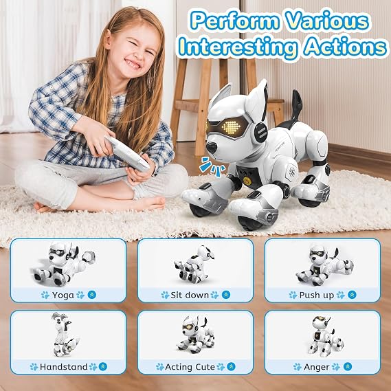 PeachLeaf Robot Dog Toy for Kids, Programmable Interactive RC Pet with Voice Control & Touch Sensor, Imitates Animal Sounds, Plays Music, Dance Modes, Robotic Puppy Toy for Kids Boys & Girls (Gray)