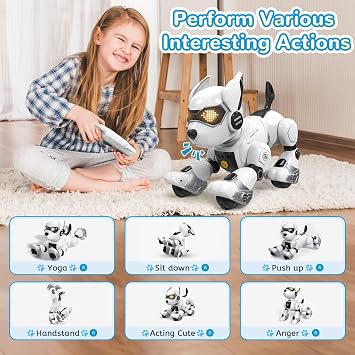 PeachLeaf Robot Dog Toy for Kids, Programmable Interactive RC Pet with Voice Control & Touch Sensor, Imitates Animal Sounds, Plays Music, Dance Modes, Robotic Puppy Toy for Kids Boys & Girls (Gray)
