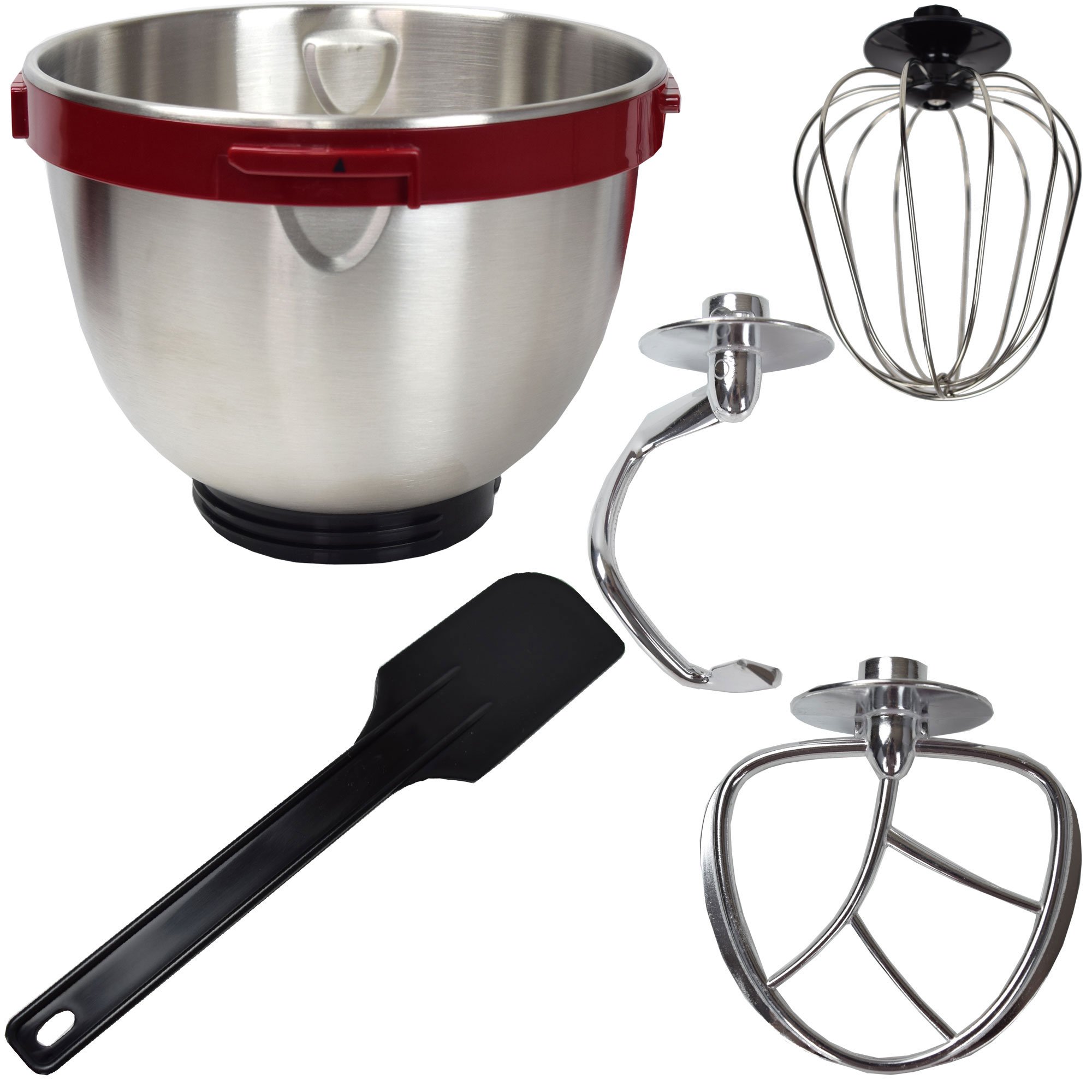 Syntrox Germany KM-600W Küchenmaschine Knetmaschine Mixer, Edelstahl-Behälter, 4 Liter, rot