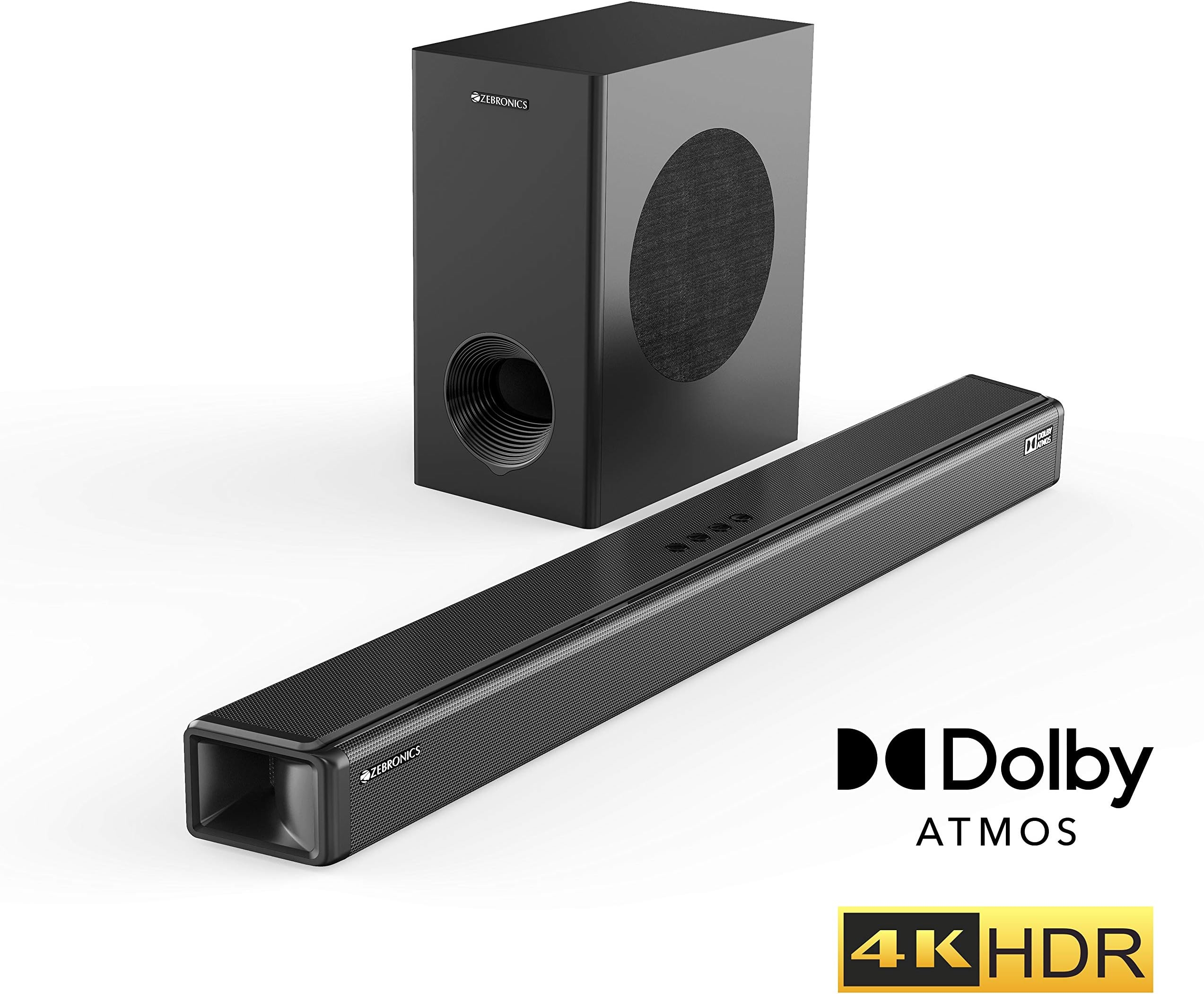 Zebronics ZEB-JUKE BAR 9800 DWS PRO DOLBY ATMOS Bluetooth Home Theater Soundbar With Digital Wireless Subwoofer Supporting 4K HDR, USB, AUX, Optical, 3xHDMI & Remote Control. (450 Watt, 2.1.2 Channel)