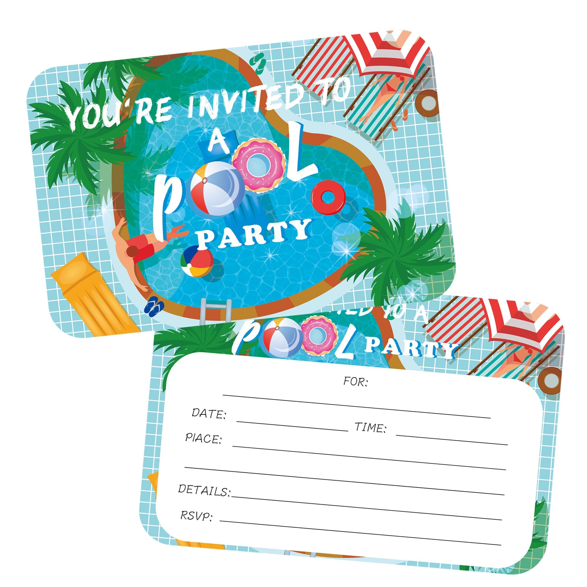 30pcs Pool Invitations With Envelopes Fill-in Party Invitation Cards You Are Invited Berry Cards Summer Beach Invitations for Wedding, Shower, Holiday PartyBirthday