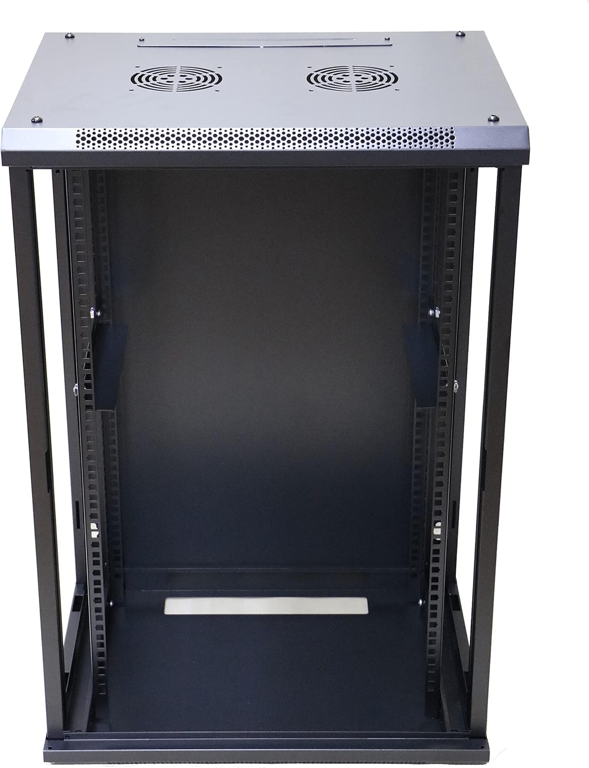 Interior view of the Extralink EX.14343 15U Wall-Mounted Rack with the front door open, showing the 15U rack rails.