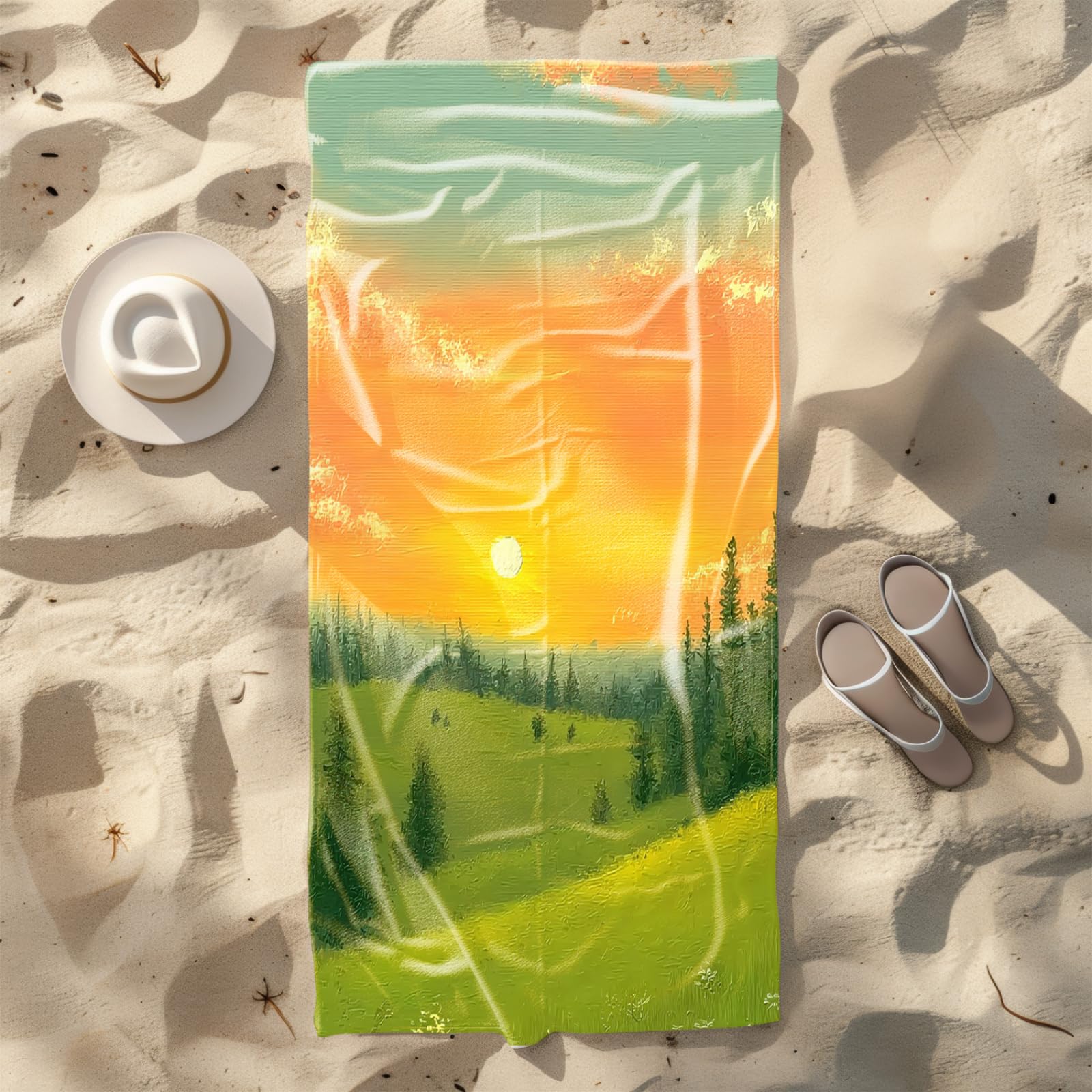 Xxl Microfibre Beach Towel 200X200 Green Grassland Lightweight microfibre beach towel,Sand Free Quick Dry Travel Swim Towel, Sports Towel Yoga Gym for Women Men
