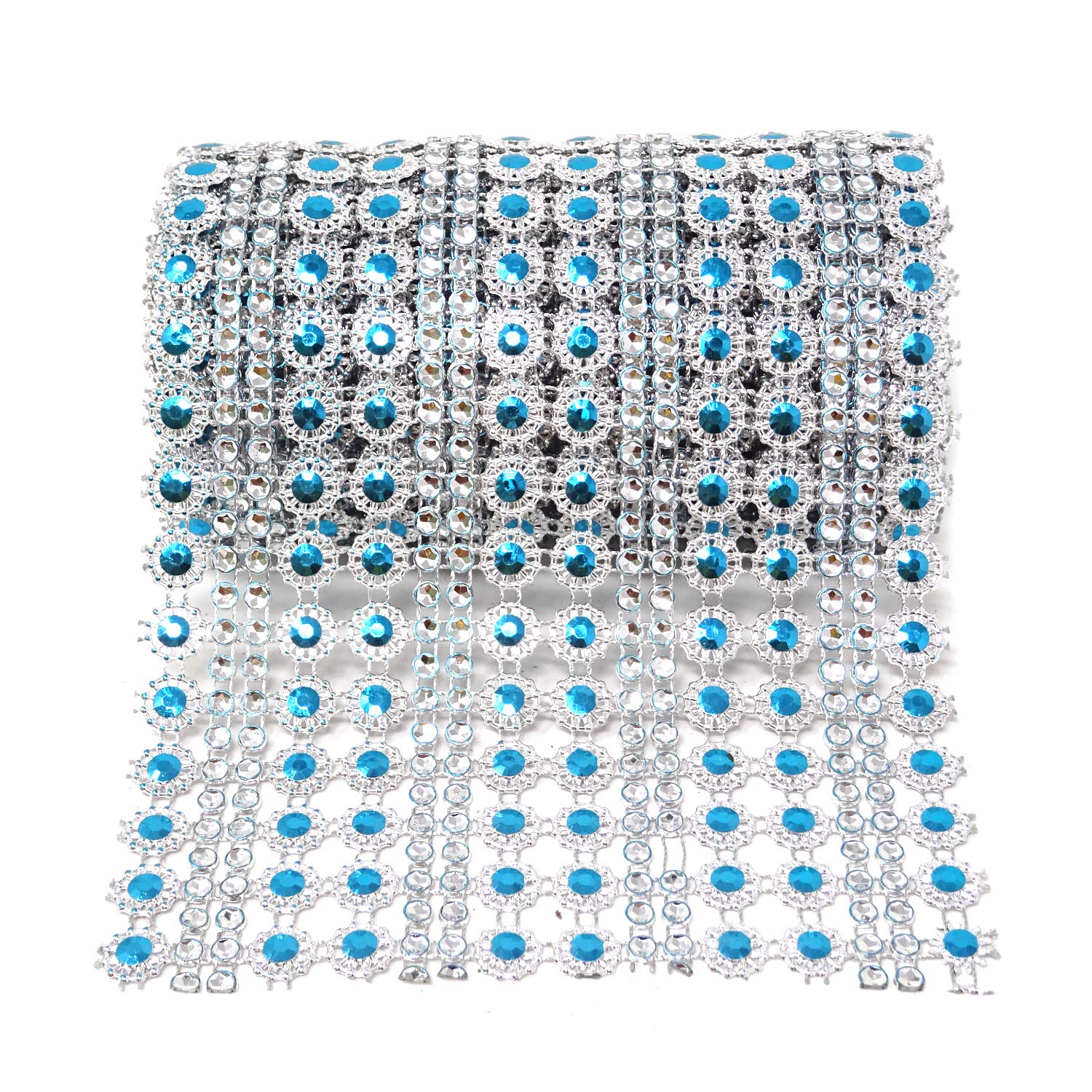 Honbay 4.5 Inch x 2 Yards Sparkling Flower Shape Diamond Mesh Wrap Roll Faux Crystal Rhinestone Mesh Ribbon for Wedding, Birthday, Baby Shower, Arts & Crafts,etc (Light Blue)