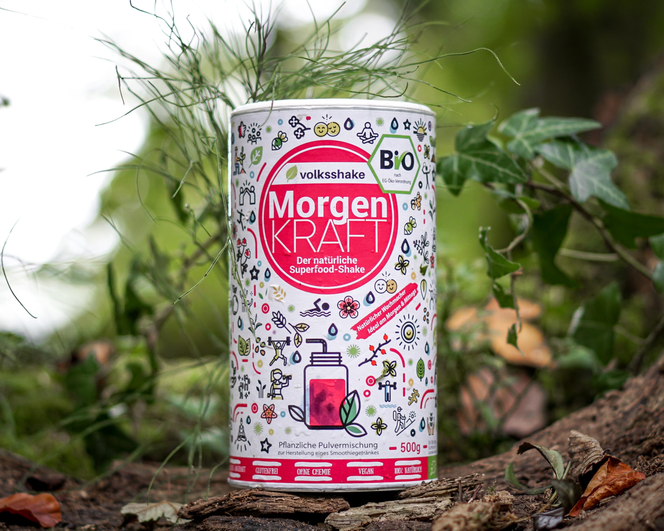 BIO Morgenkraft | Smoothiepulver | 500g | DE-ÖKO-006 | Der biologische Wachmacher am Morgen | Über 30 Zutaten wie Beeren, Kurkuma, Guarana und Maca | Premiumqualität vom Bodensee | Made in Germany