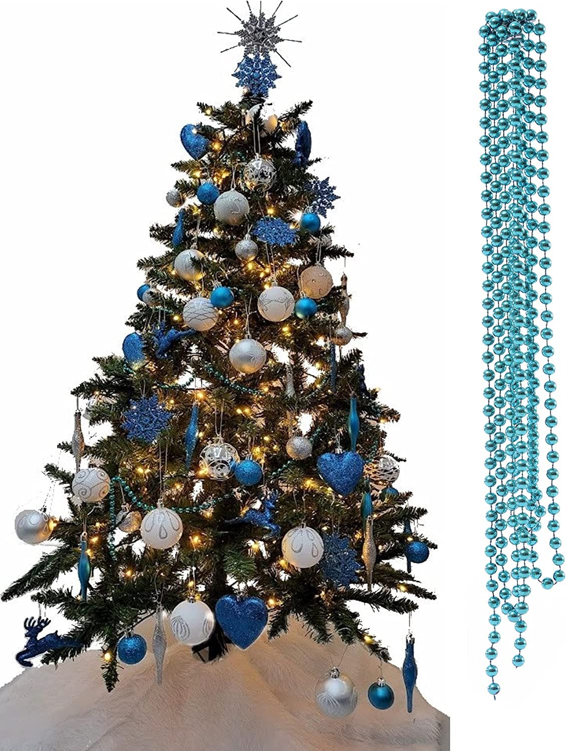 UKDeals Direct® TURQUOISE COLLECTION CHRISTMAS DROPLET BAUBLES TREE DECORATIONS GLITTER MATT ICICLES… (3mtr Garland Bead)