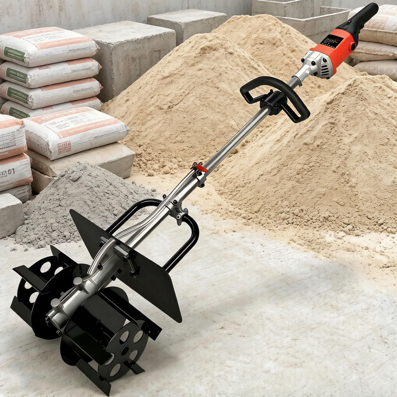 Mezcladora de cemento portátil de 3850 W, mezcladora de mortero portátil con 6 velocidades ajustables y tubería de agua de 10 m para mezclar barro, cemento, mortero, pintura y forraje. MotorOilType