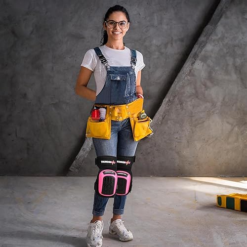 Miniatura 35 de Rodilleras Thunderbolt de trabajo, para construcción, colocación de pisos, limpieza de jardines, doble cojín de espuma de gel y correas
