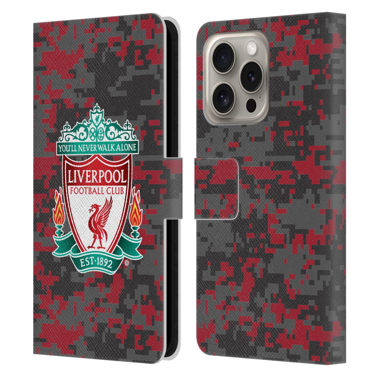 Head Case Designs Officially Licensed Liverpool Football Club Club Colours Crest Digital Camouflage Leather Wallet Case Compatible With Apple iPhone 16 Pro