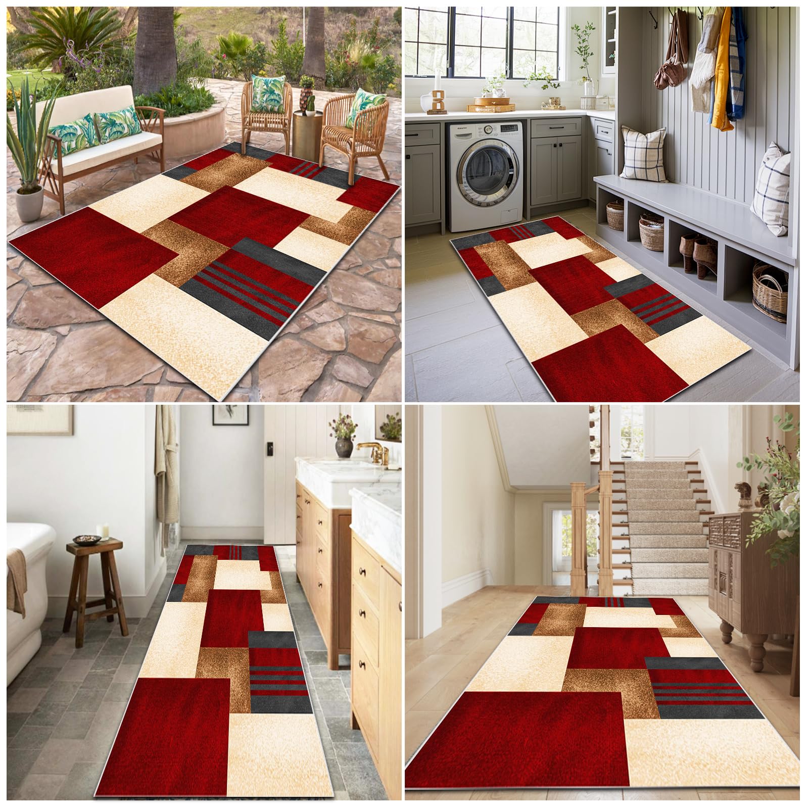 Läufer Teppich für Flur Lang rutschfest Küchenläufer Teppich Läufer für Küche Waschbar Teppichläufer Flur 100 x 250 cm Teppich Innen Küchenteppich für Eingang Schlafzimmer Rot