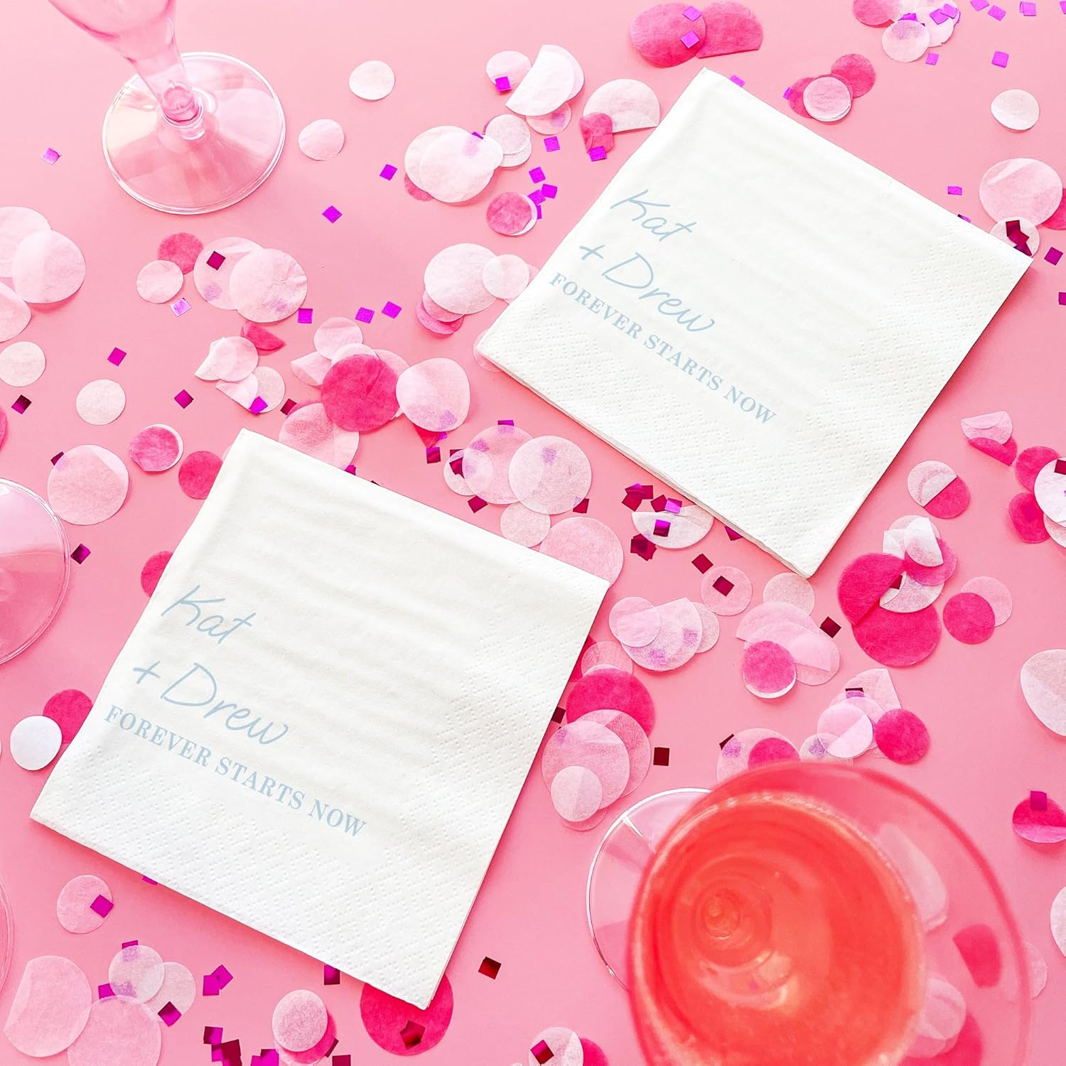 Big Dot of Happiness Personalized Simple Script Dusty Blue Wedding Party Napkins, Custom Bridal Shower or Anniversary Party Decor, White 3-Ply Paper Beverage Napkins - 150 Count
