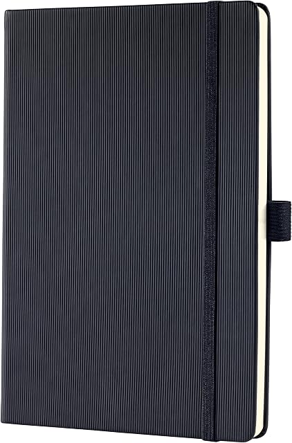 SIGEL CO121 Notatnik Premium w kratkę, A5, twarda okładka, czarny, z trwałego papieru, z numerami stron, spisem treści, szlufką na długopis, składana torba