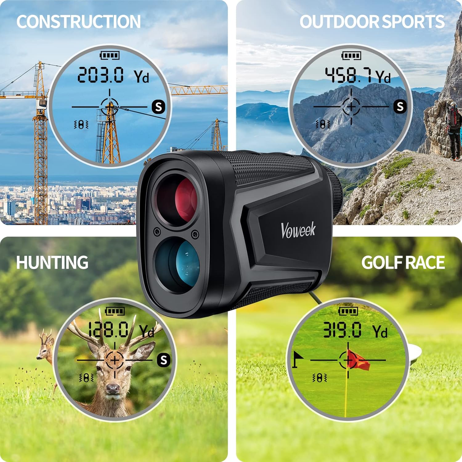 Golf Rangefinder with Slope, Voweek 1000 Yards Laser Rangefinder Range Finder Golfing High-Precision 6X, Flag Lock Vibration/Speed/Distance Continuous Scan Distance Pinseeker Hunting, USB Rechargeable : Sports & Outdoors