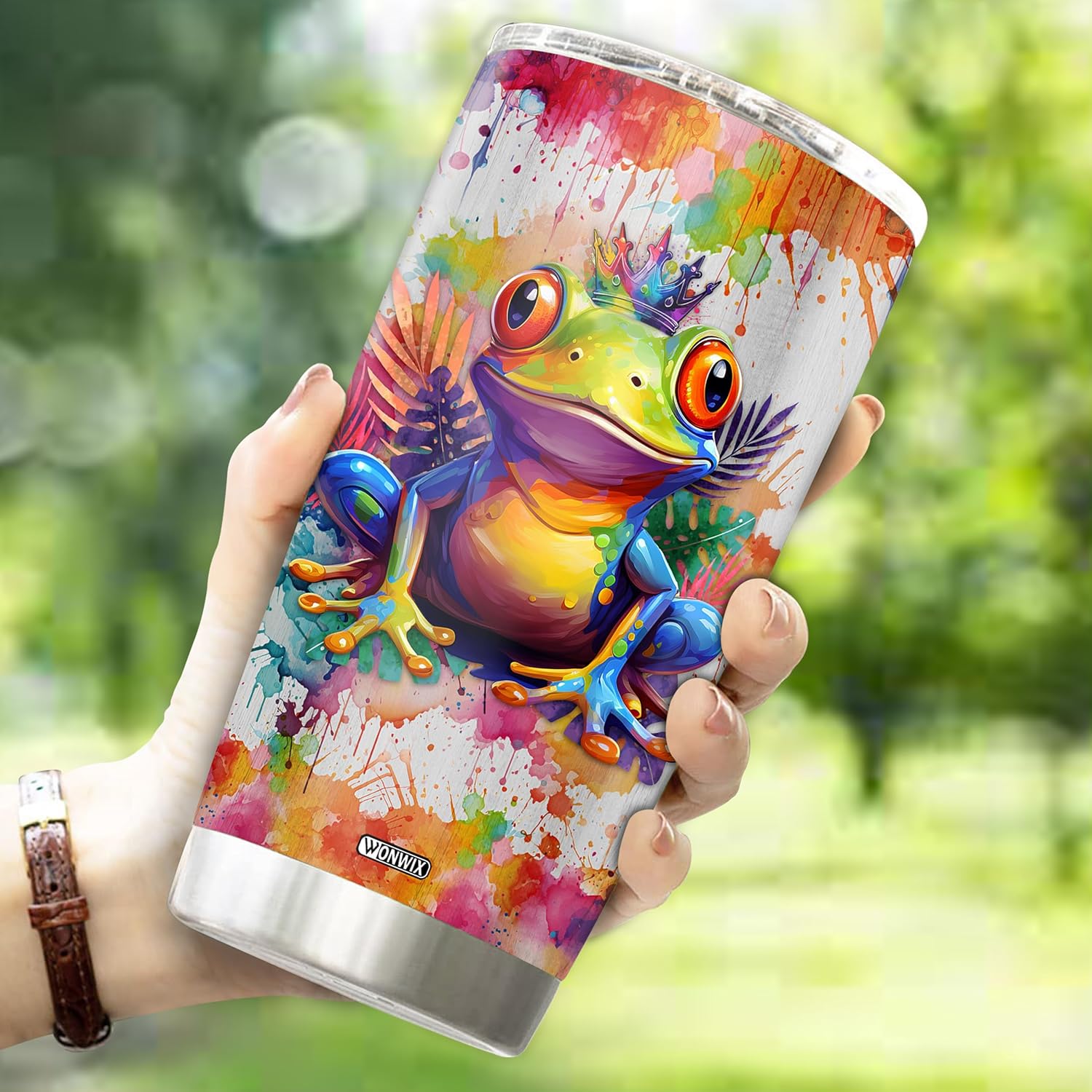 Personalized Frog Tumbler Gifts for Women Watercolor 20oz Insulated Stainless Steel With Lid Coffee Cup Travel Mug Custom Name Gift for Sister Daughter Friends - Image 3