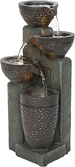 Alpine Corporatio 14" Tall Stoned Jar Cascading Water Fountain with LED Lights, Elegant Tabletop Water Feature for Home, Office, Living Room, and Bedroom Decor, Gray