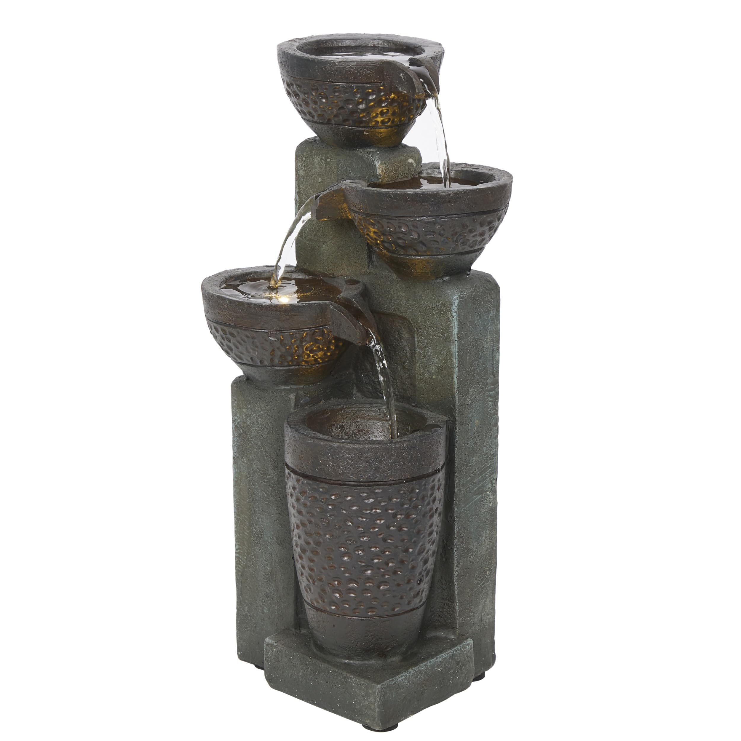 Alpine Corporation TZL412 14" Stoned Jar Cascading Water Fountain with LED Lights – Elegant Tabletop Water Feature for Home, Office, Living Room, Bedroom, and Desk Décor, Gray