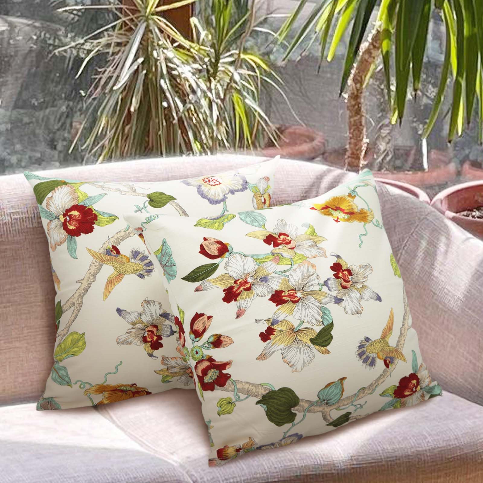 Betadistor Cotton Cushion Cover Big Flowers on White Decorative Throw Pillow Cover Home Decor Square 18x18 Inches Pillowcase 45X45cm for Garden Sofa Livingroom Bedroom White - Image 2