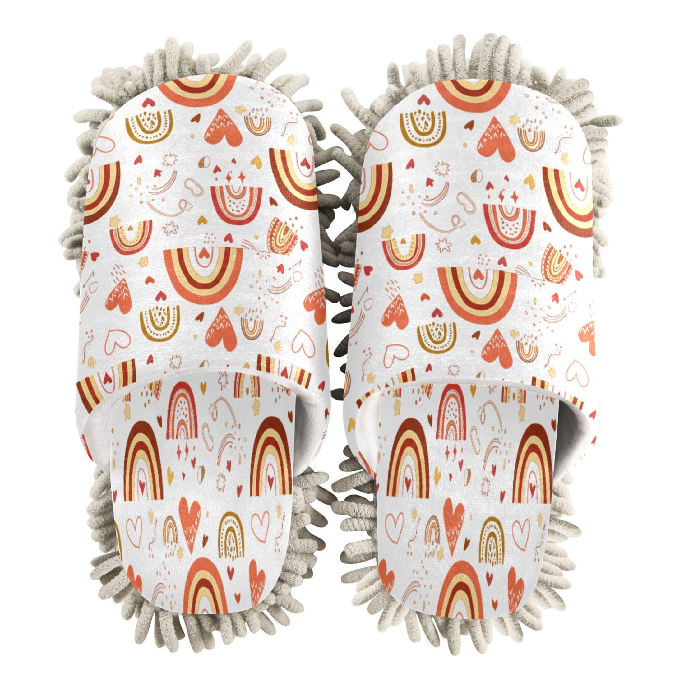 Kigai Boho Rainbows Mop Slippers for Floor Cleaning, Slippers for Women Men, Microfiber Floor Cleaning, M