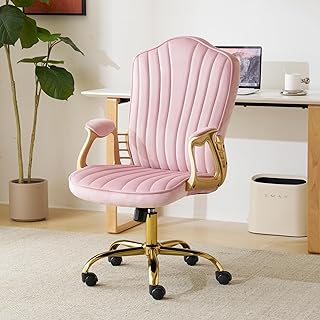 Velvet Home Office Chair with Gold Arms and Legs, Comfortable Upholstere...
